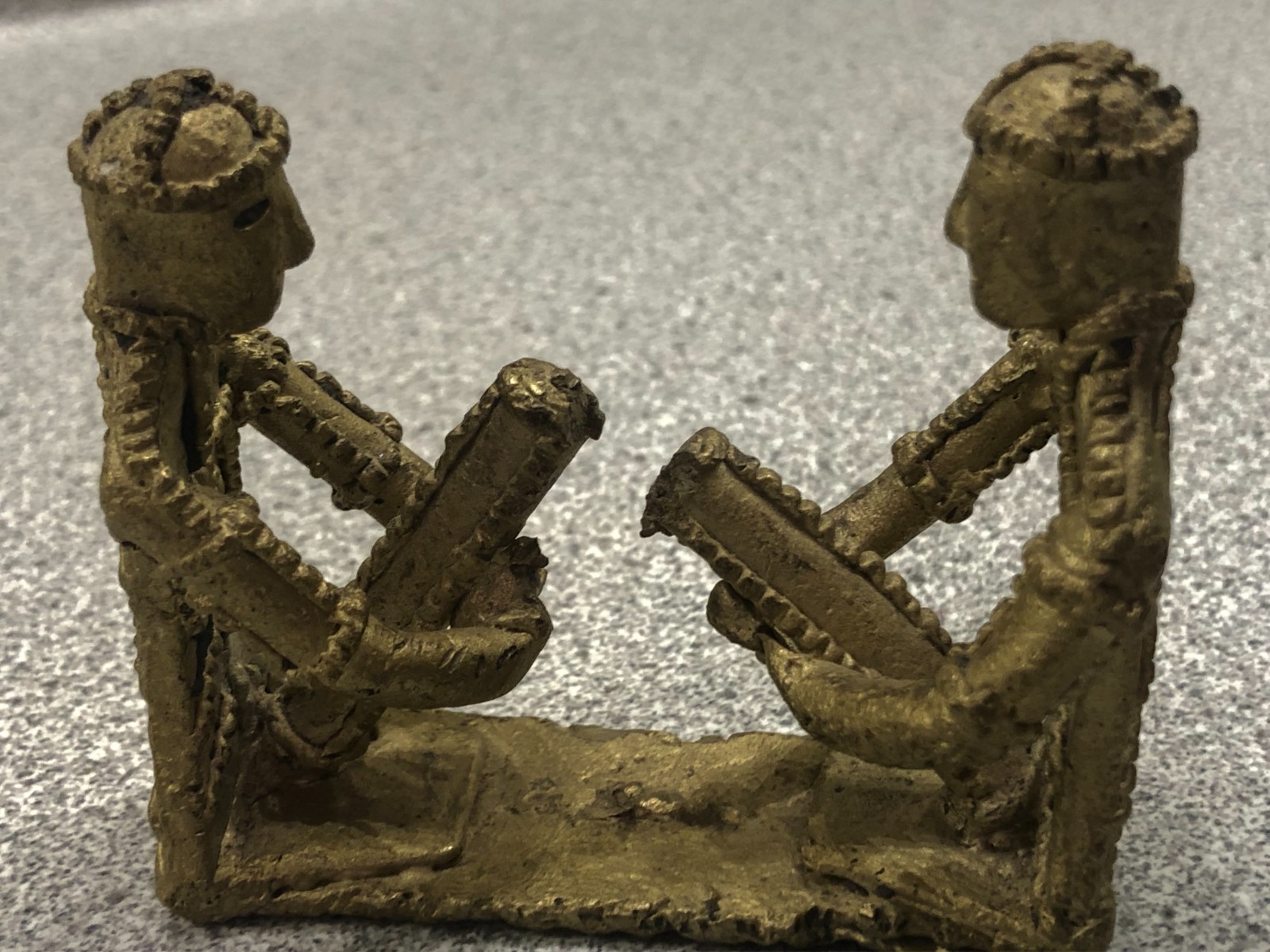 Vintage West African Tribal Folk Art Bronze Sculpture - Two Musicians Sitting