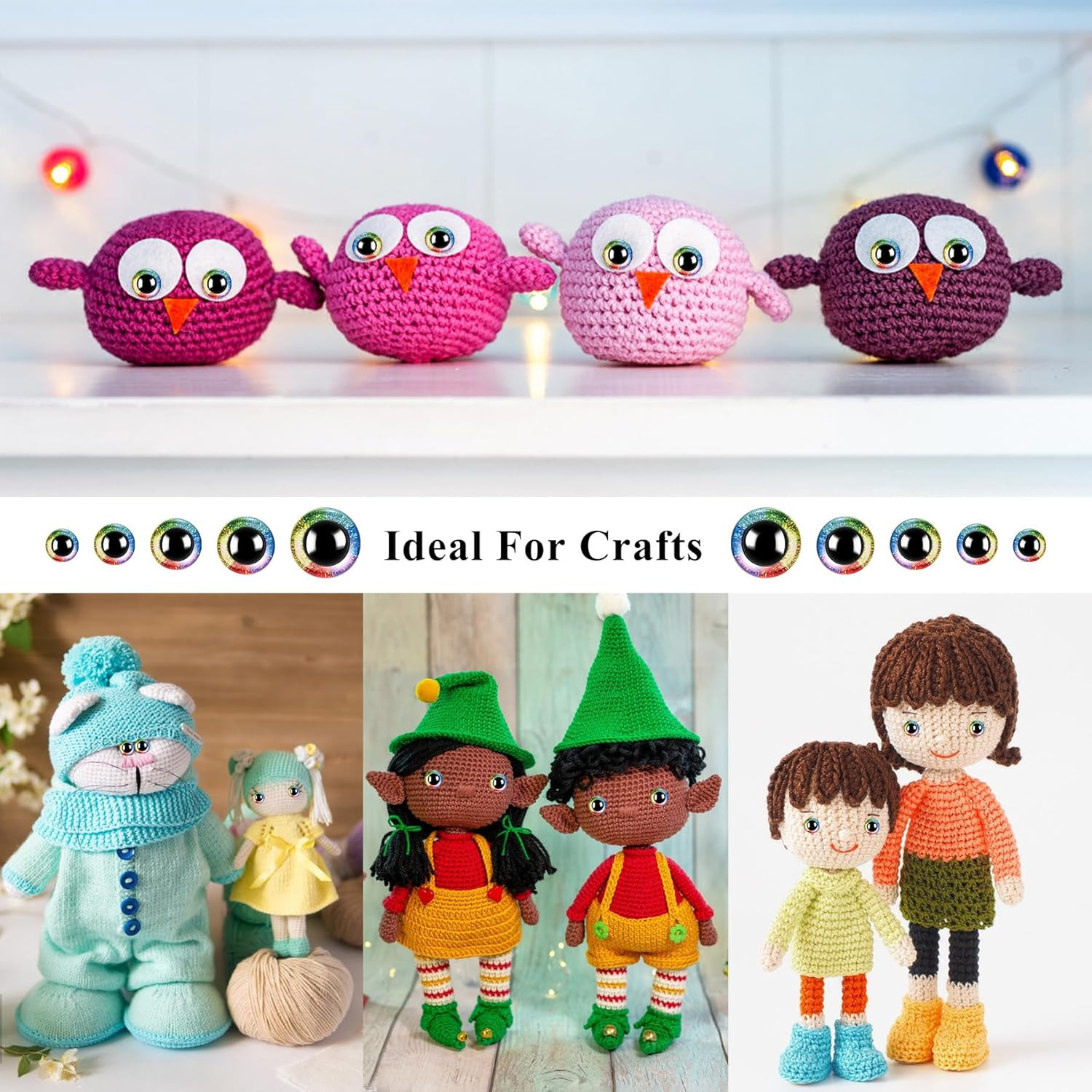 160Pcs Rainbow Glitter Safety Eyes for Amigurumi Large Plastic Eye for Stuffed A