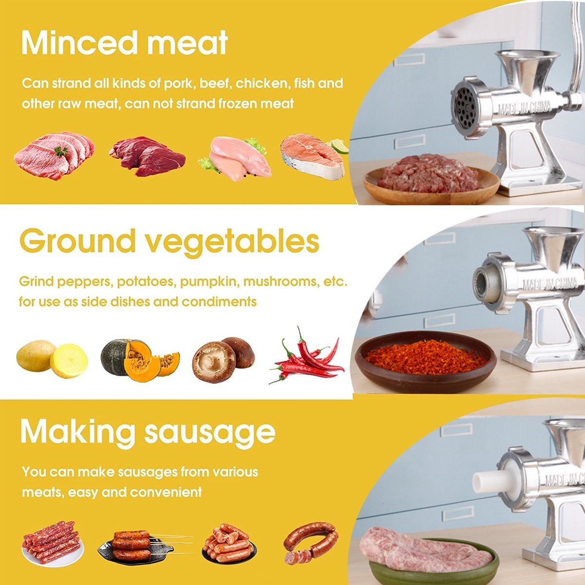 Heavy Duty Meat Grinder Mincer Stuffer Manual Sausage Filler Sauce Maker Machine