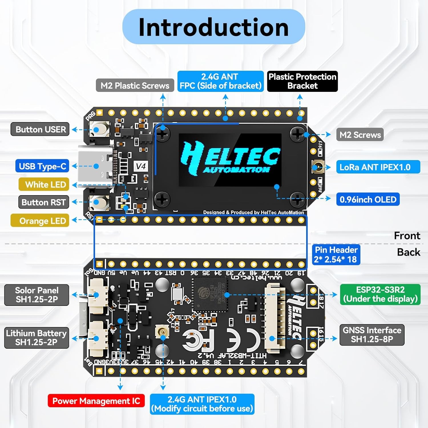 Heltec ESP32 LoRa V4 OLED Dev Board+ 915MHz Antenna+GPS Module for Meshtastic