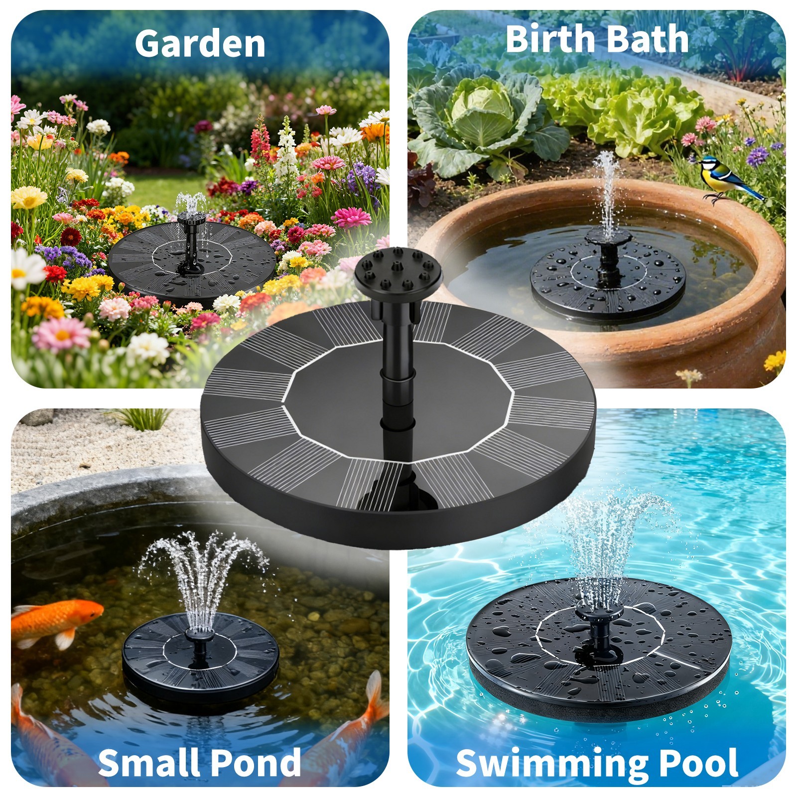 LED Solar Power Bird Bath Fountain Pump Upgrade 1.5W Solar Fountain Garden Decor