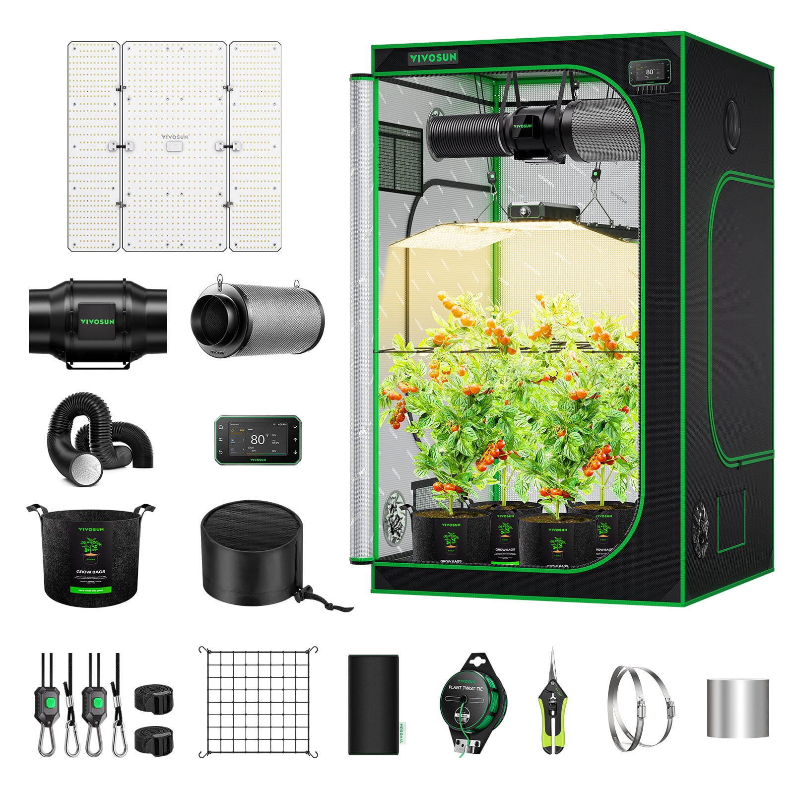 VIVOSUN 4x4ft Smart E42A+ Grow Tent Kit 400W LED Grow Light G6 Ventilation Kit