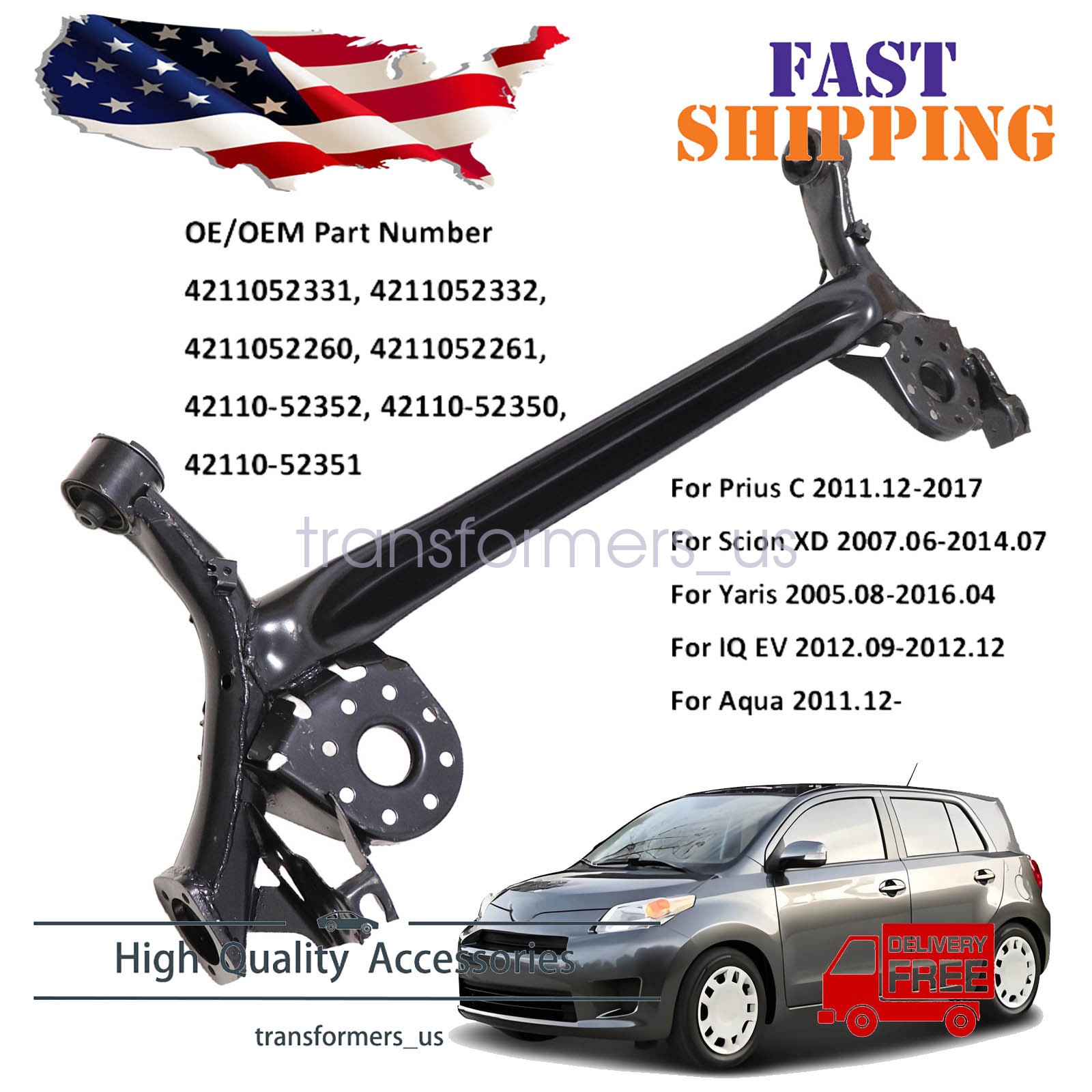 For Toyota PriusC 12-18 Yaris 05-16 Scion XD07-14 Rear crossmember Subframe Axle