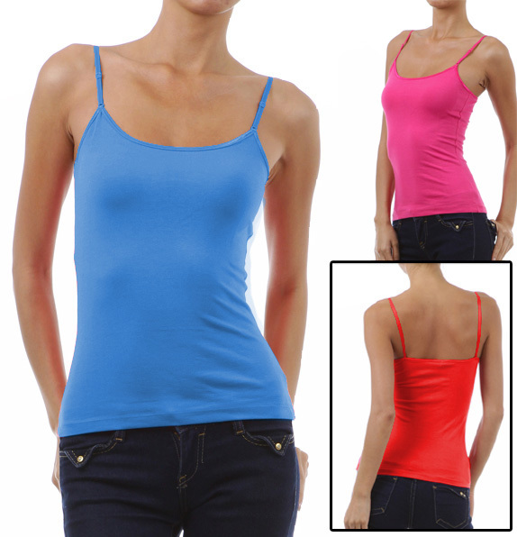 Womens Camisole with Built in Shelf BRA Spaghetti Strap Layer Tank Top