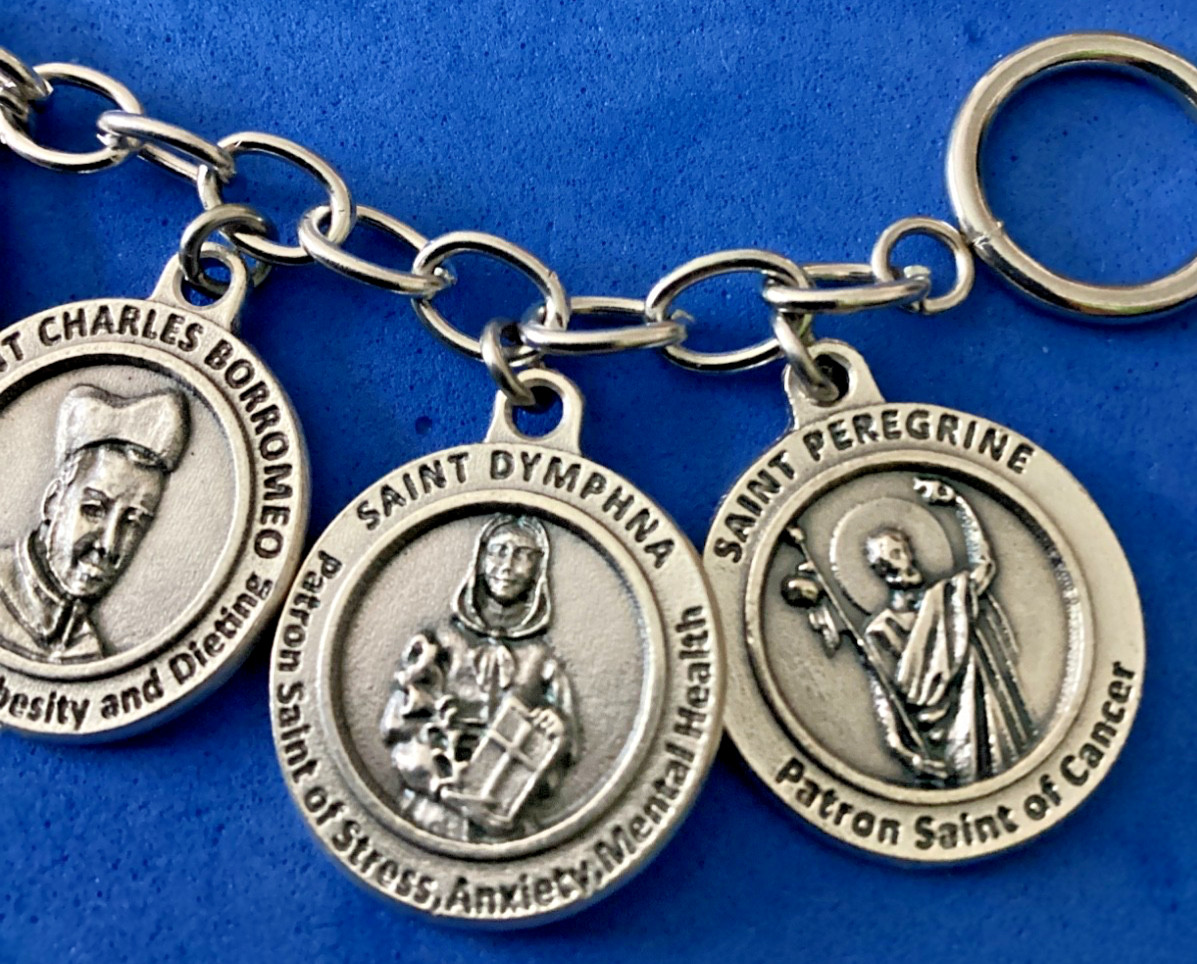 Custom Religious Catholic Saint Medal Charm Bracelet HEALING SAINTS Therese Rose