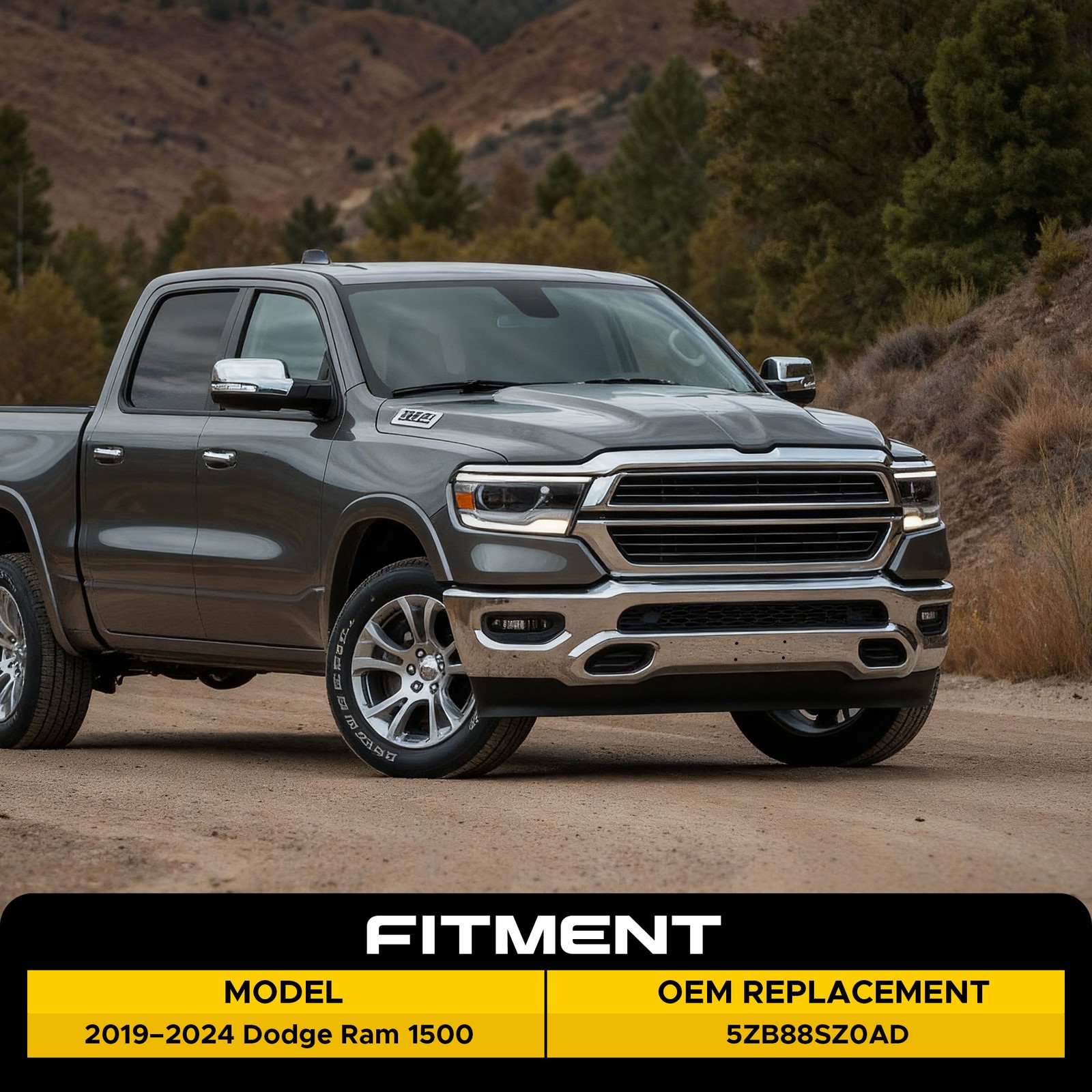 Chrome Front Bumper Face Bar Fits 2019-2024 Dodge Ram 1500 with Fog Light Holes