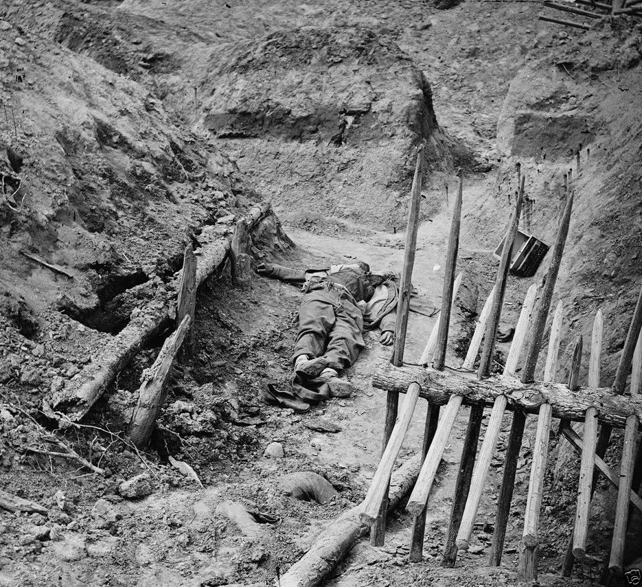 Dead Confederate Soldier in trench Petersburg,Virginia - 8x10 US Civil War Photo