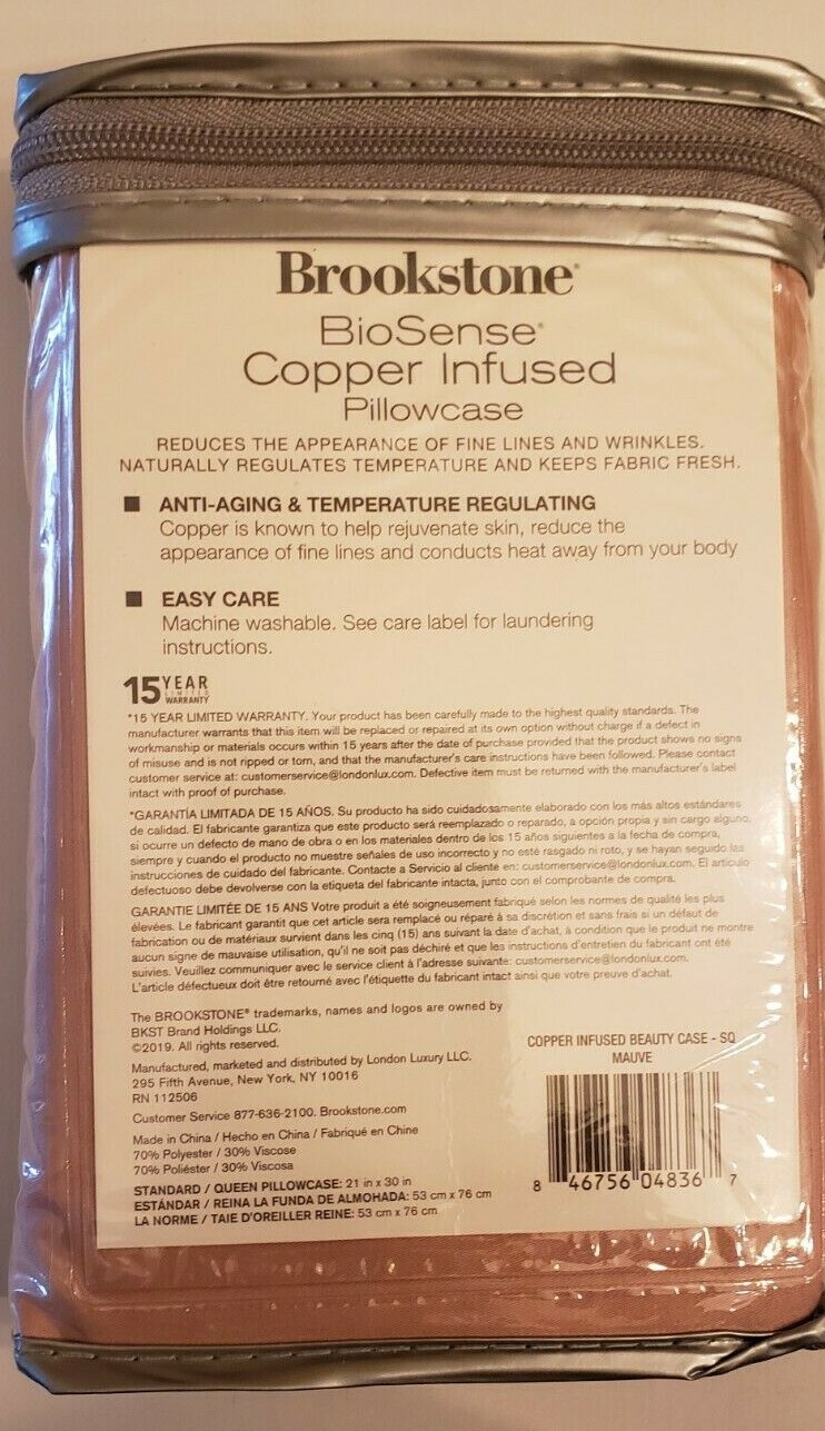 Standard Pillowcase, Brookstone BioSense Copper Infused Pillow Case 2 Pack