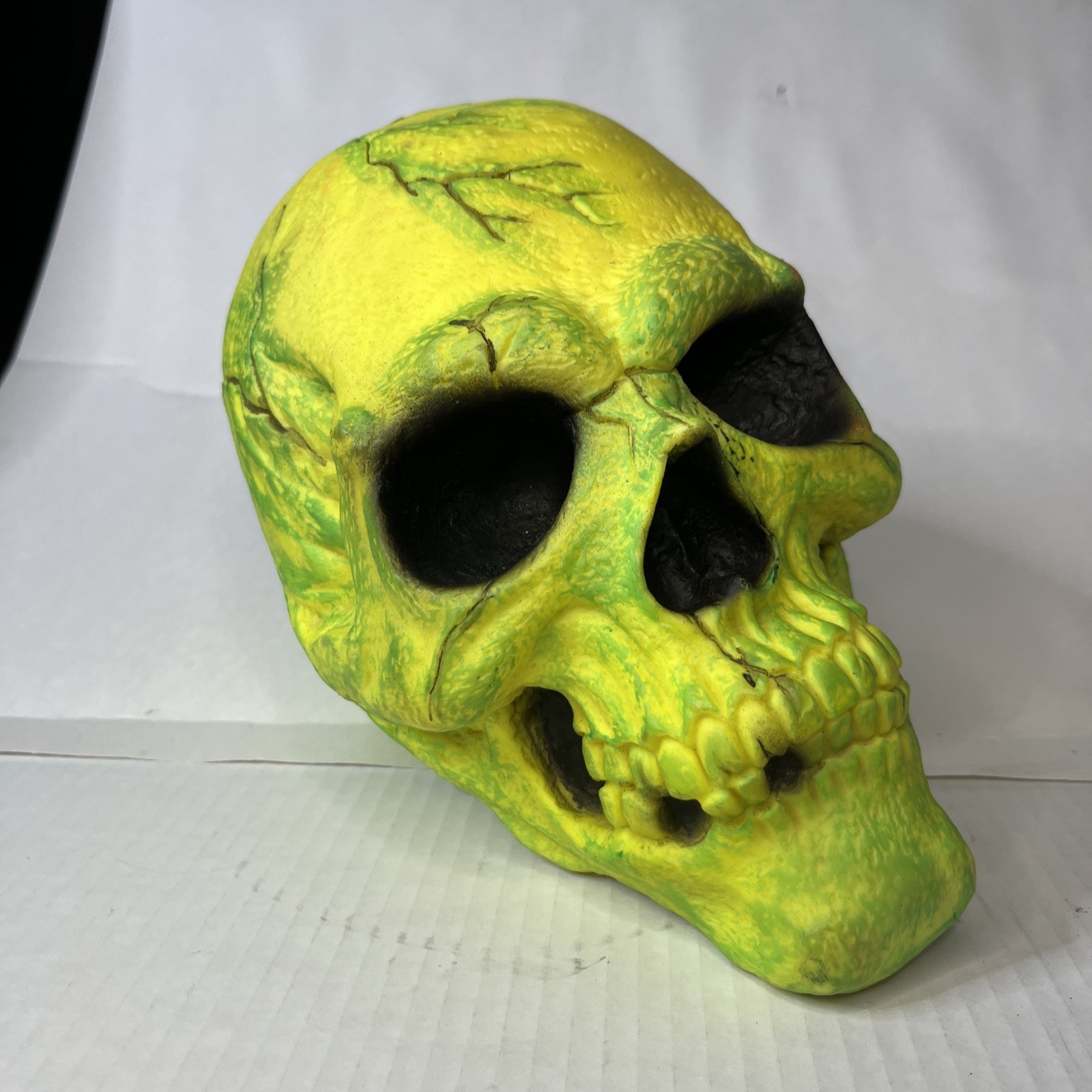 Rare Vintage Easter Unlimited Foam Skull Heads Halloween Prop Neon Green Yellow
