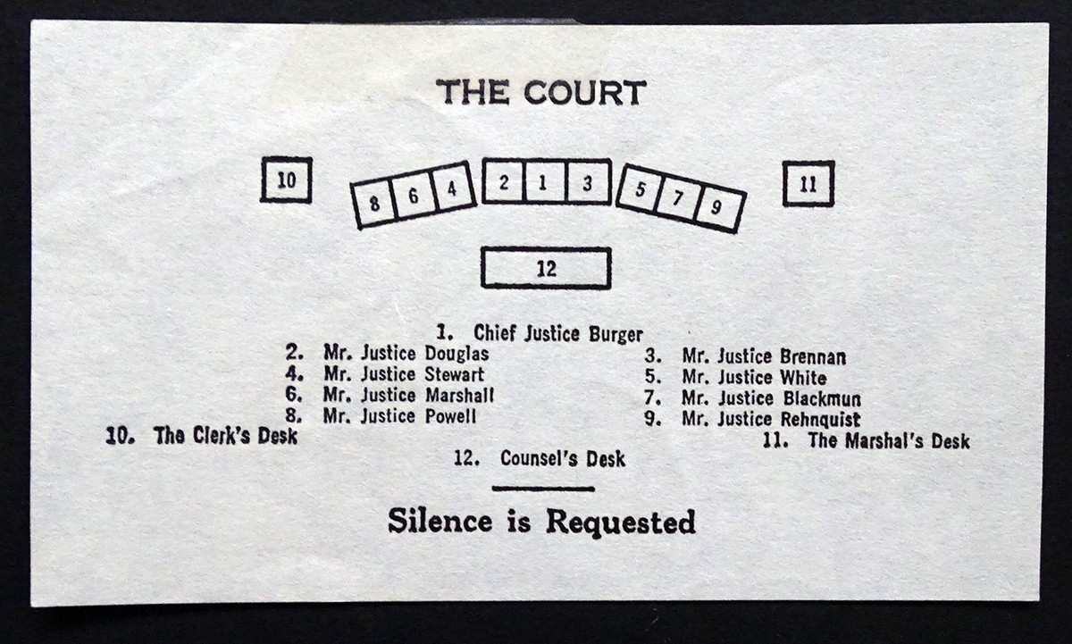 1970's Vintage US SUPREME COURT Seating Chart Map Document CHIEF JUSTICE BERGER