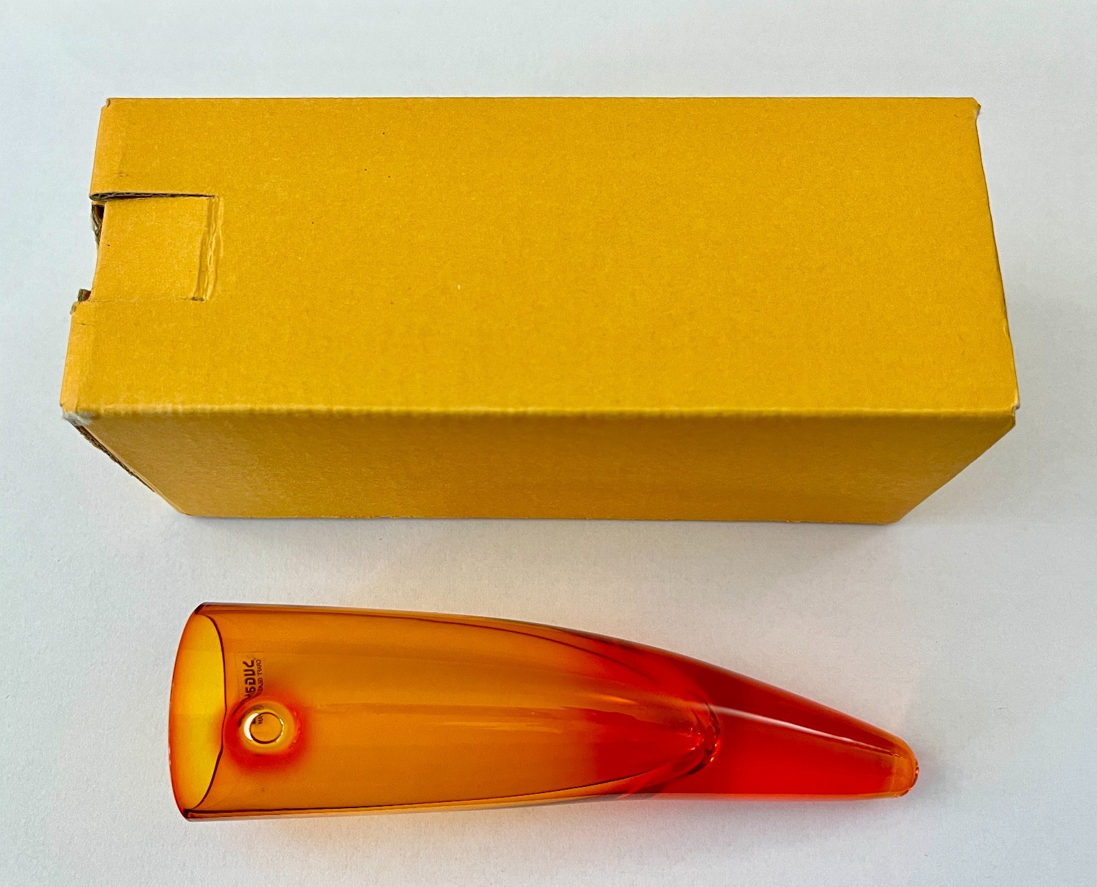 Vintage Sugahara Art Glass Wall Hanging Horn Vase Orange Japan NOS Box