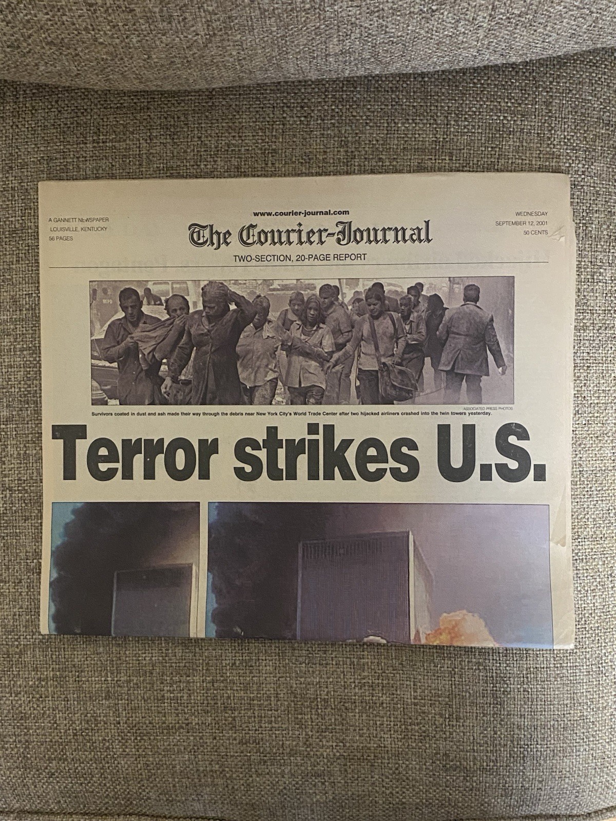 9/11 Newspaper, Terror Strikes U.S., The Courier Journal, September 12, 2001