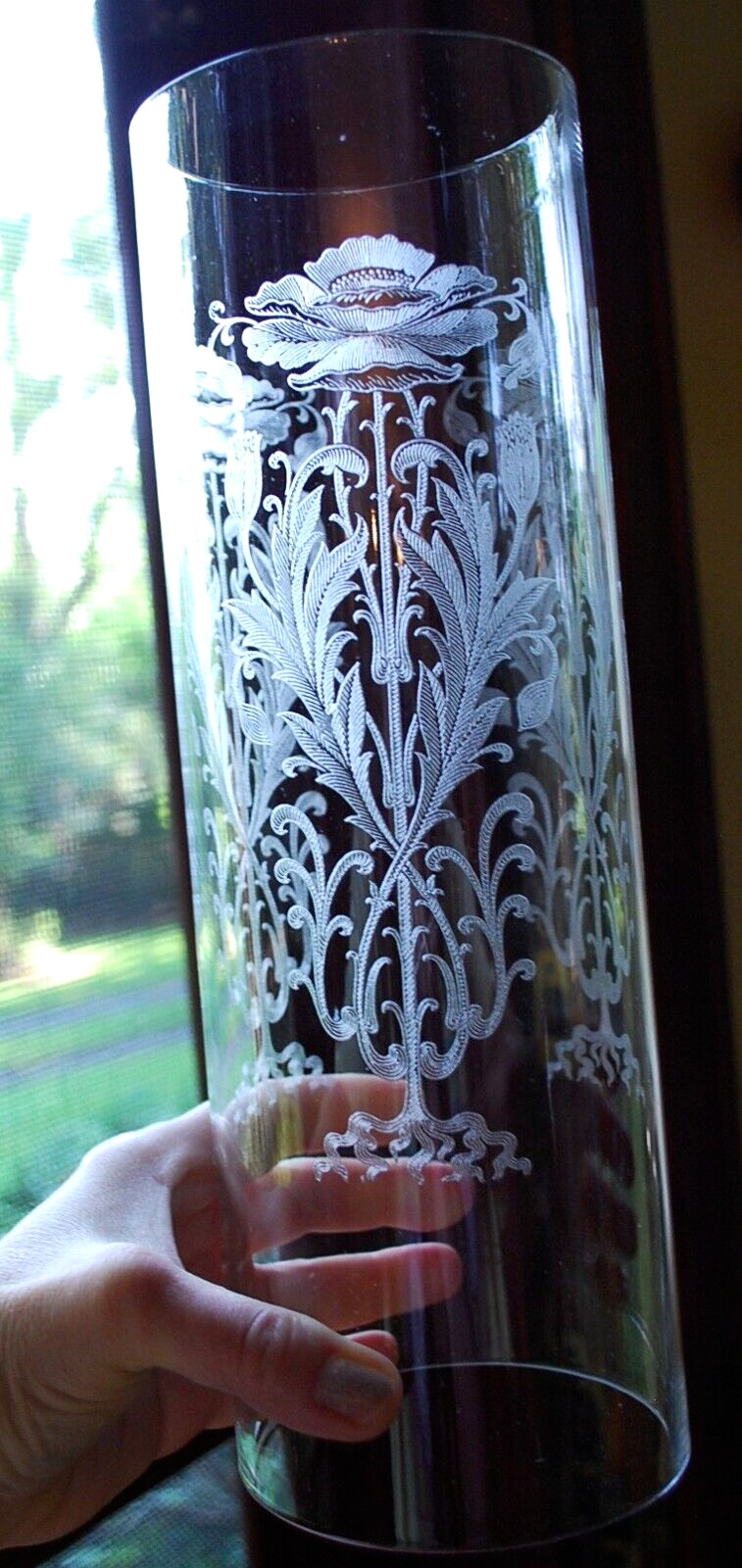 Set 2 TIFFIN FRANCISCAN Crystal Hurricane Lampshades FLANDERS CLEAR ETCH POPPIES