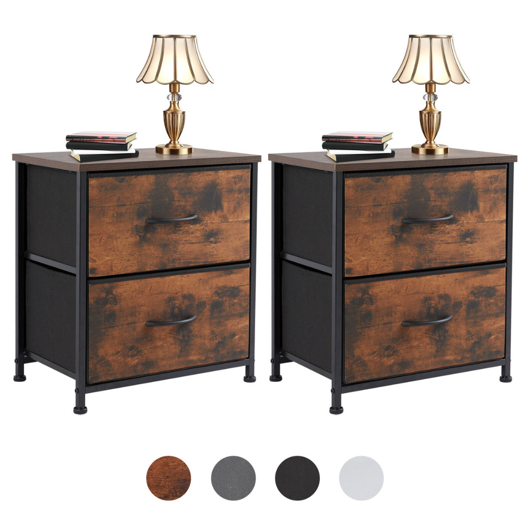 2Pcs Nightstand End Table Side Table with 2 Fabric Drawers Bedside Table Bedroom