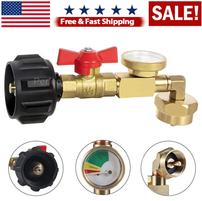 1Lb To 20Lb Tank Control Valve US Propane Refill Adapter With Gauge And ON-Off