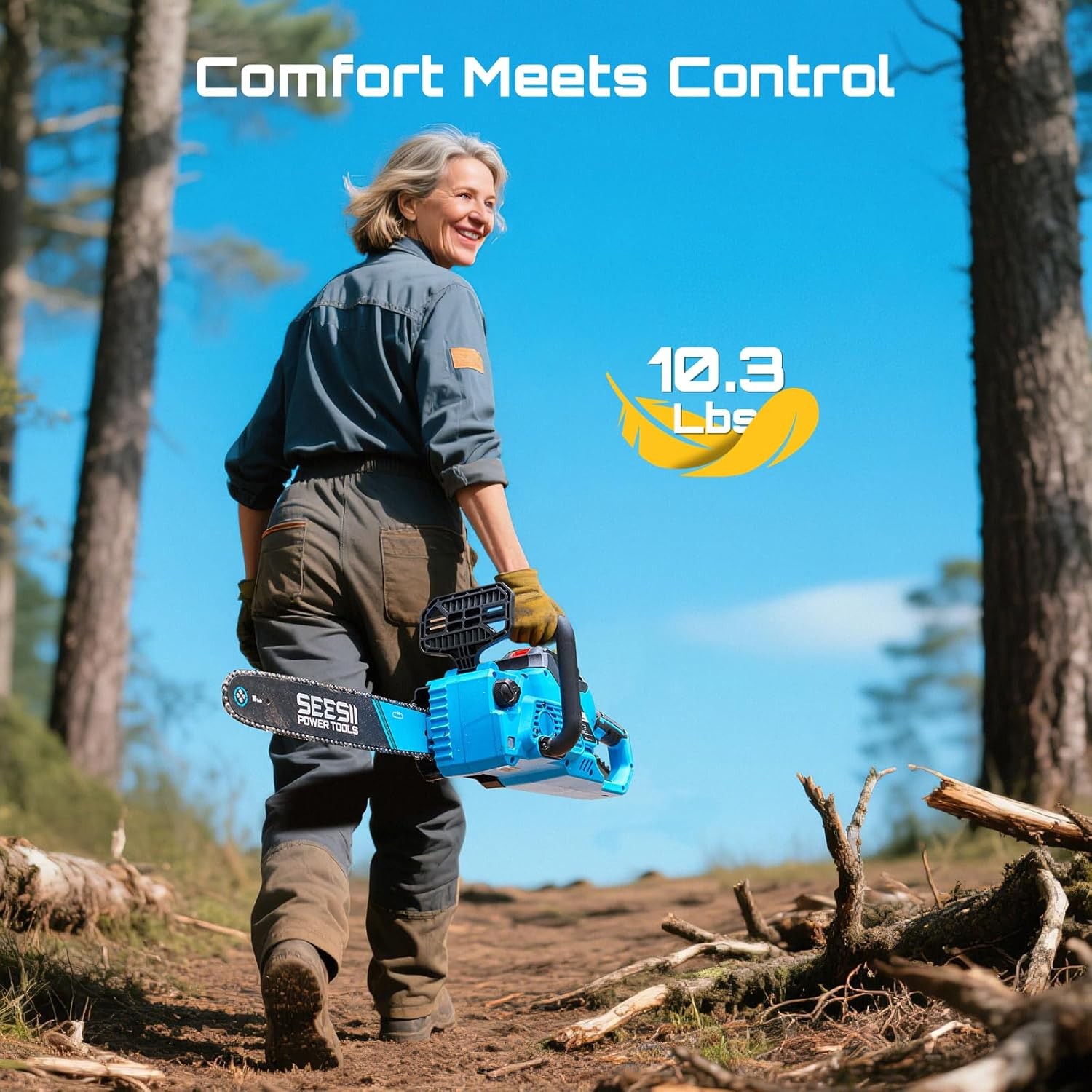 40V 16" Cordless Chainsaw Brushless Electric Chain Saw 2×4.0Ah Battery & Charger