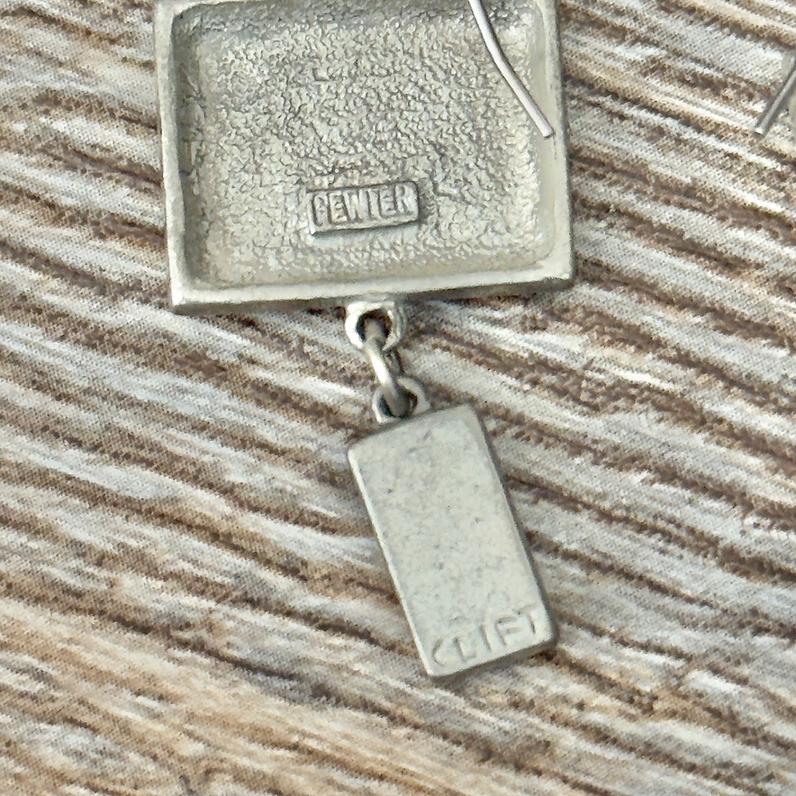 Vintage Jim Clift Dangle Earrings TV Television & Remote Pewter