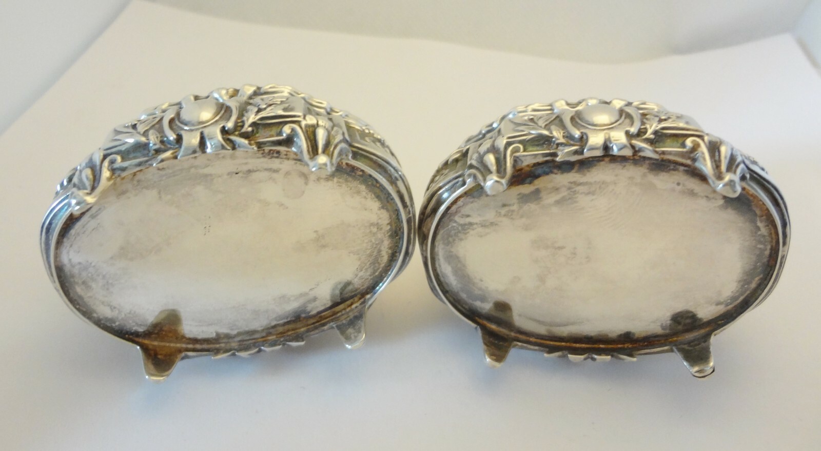 Pair Antique French Salt Cellars PAUL BOUTON & CIE - Glass Liners are Missing