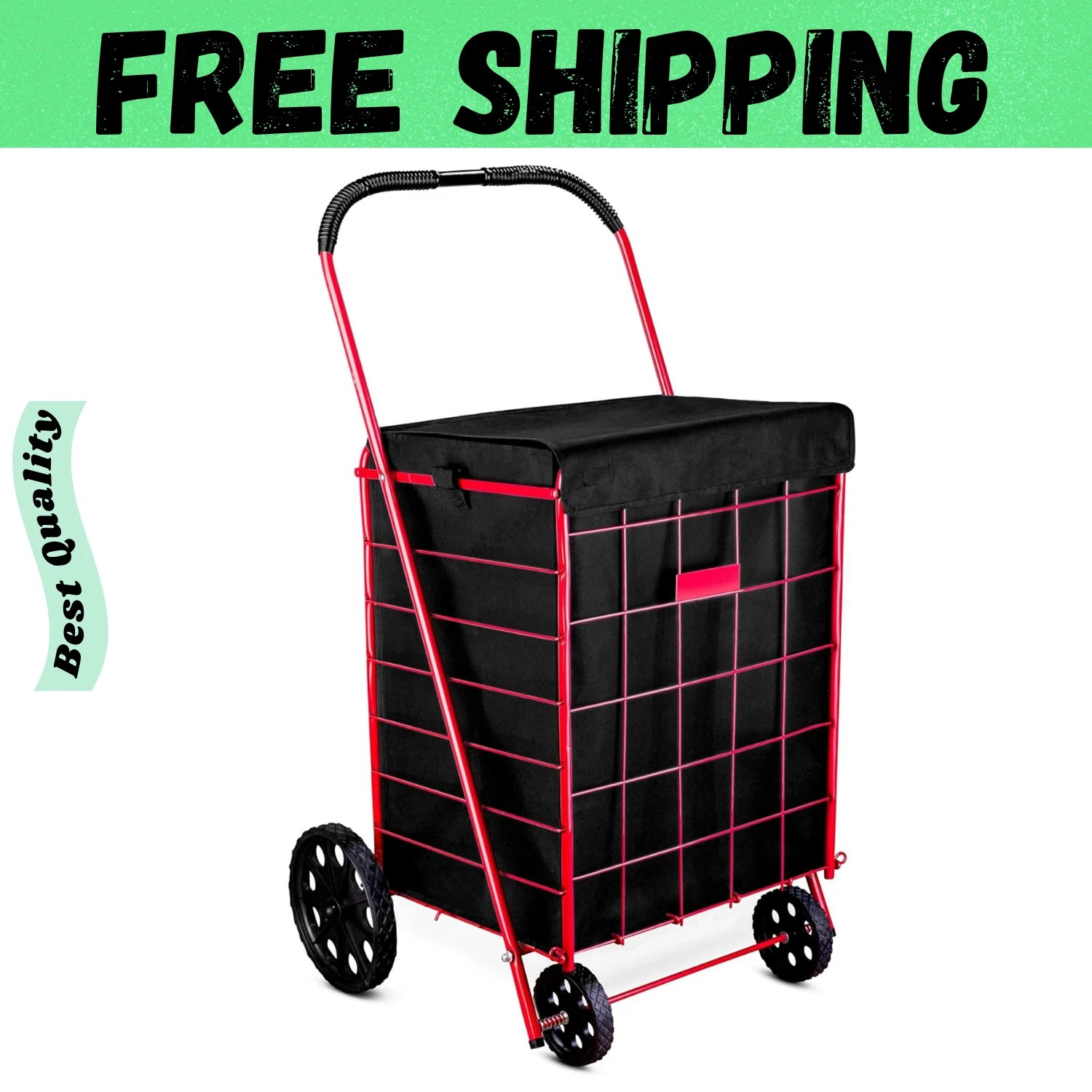 Folding Grocery Basket Cart Shopping Wheel Large Utility Laundry18"X15"X24"BAG