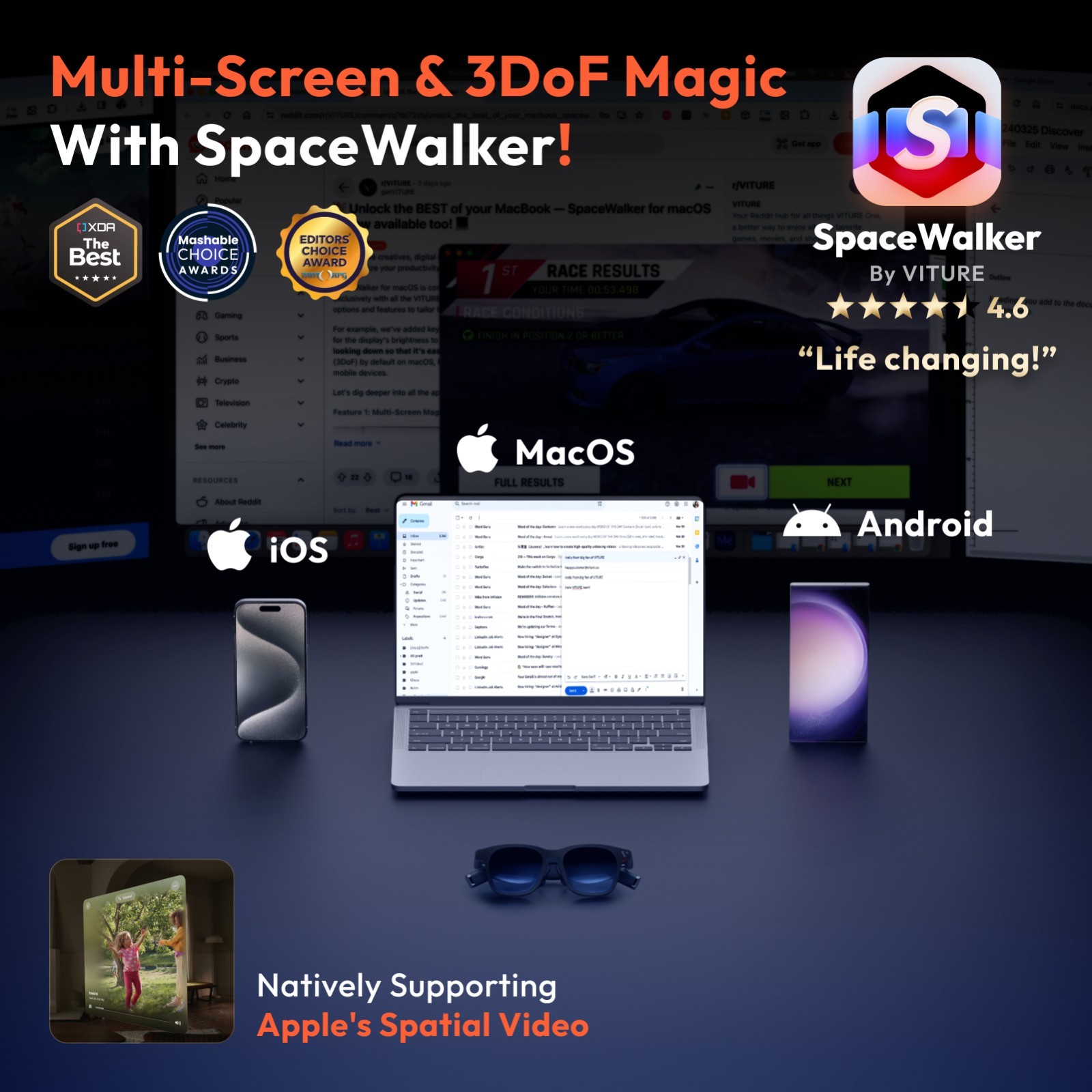 VITURE Pro XR/AR Glasses - 135" 120Hz 1000Nits UltraClarity Display (Very Good)