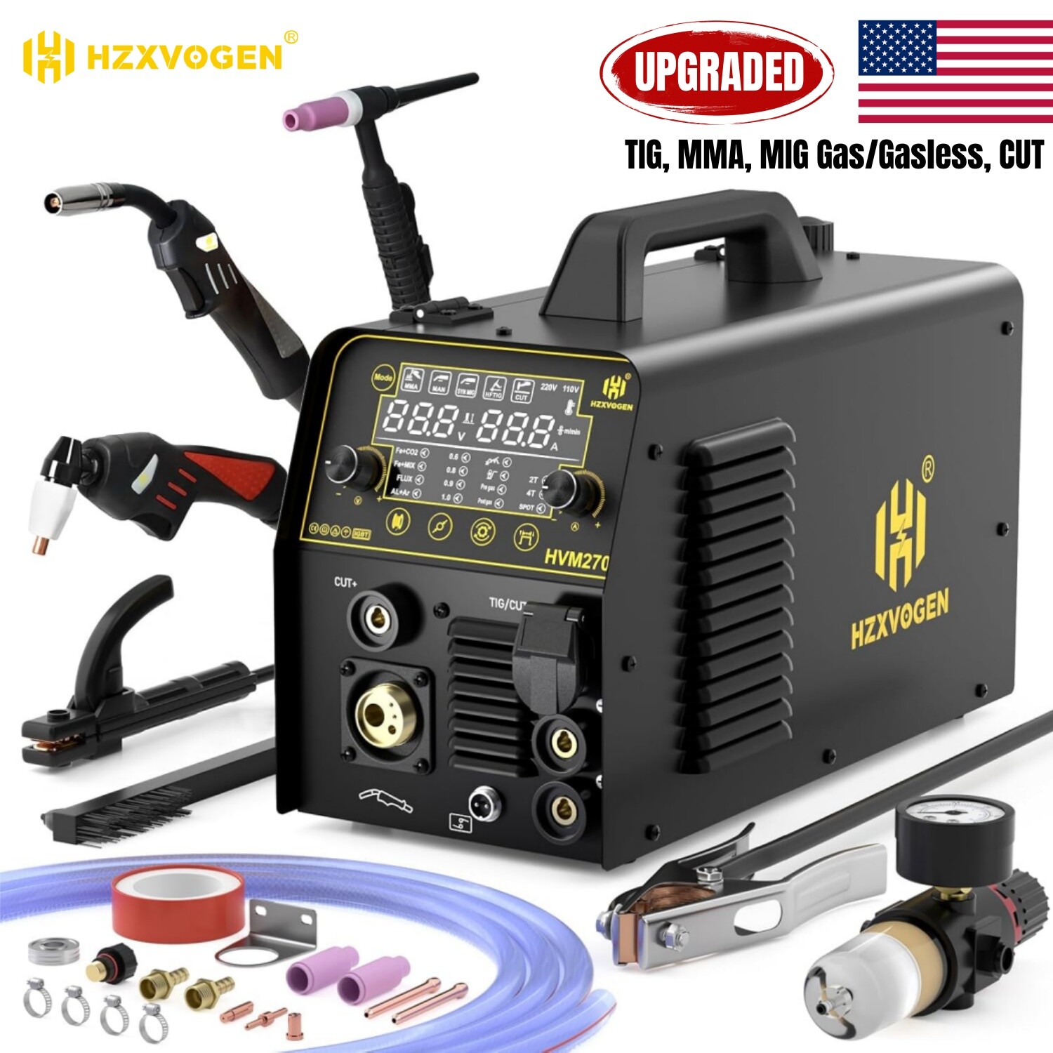6-IN-1 MIG TIG MMA CUT Welder Air Plasma Cutter 200A/220V Gas/Gasless MIG Welder