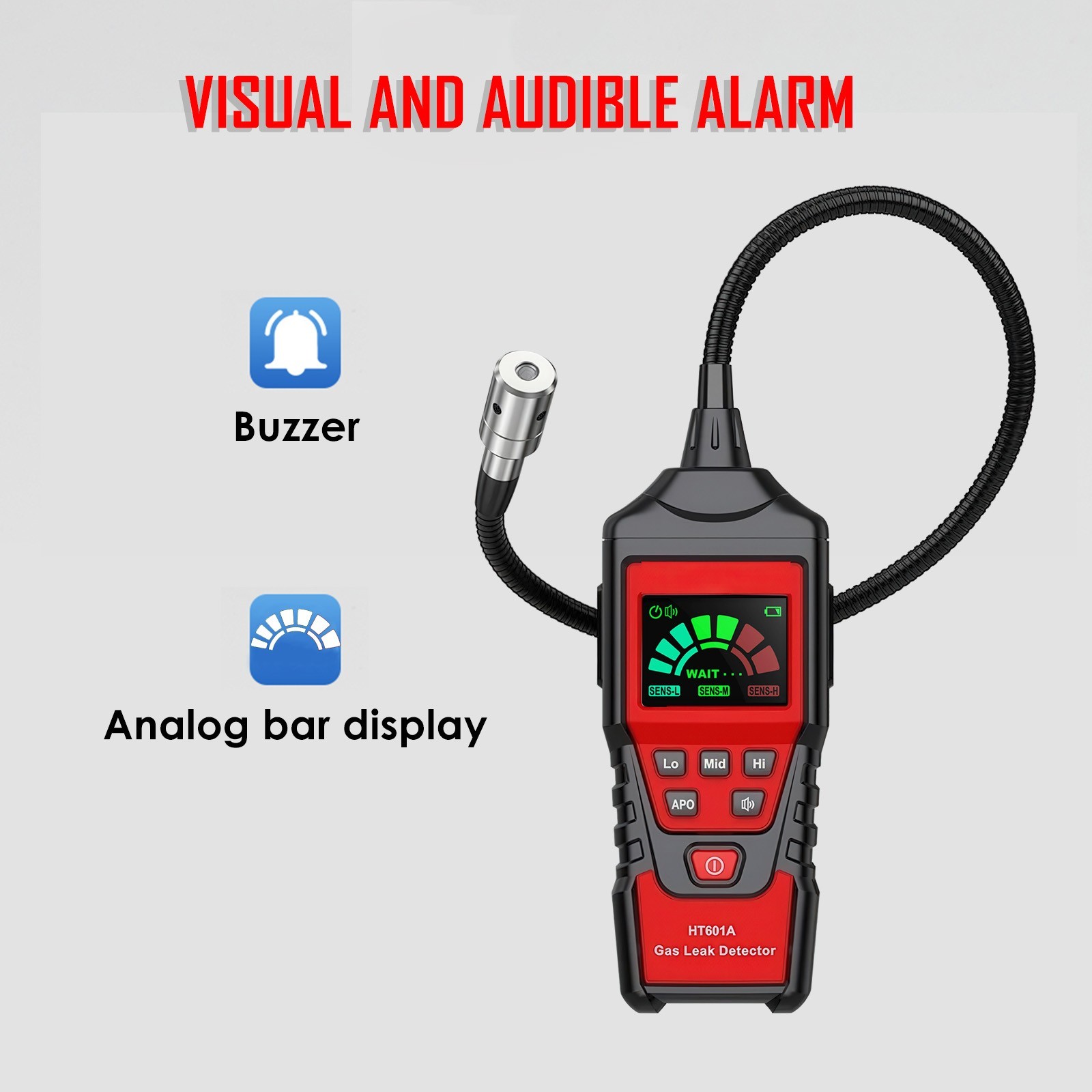 Natural Gas Detector, Combustible Gas Leak Detector with 17-Inch Probe