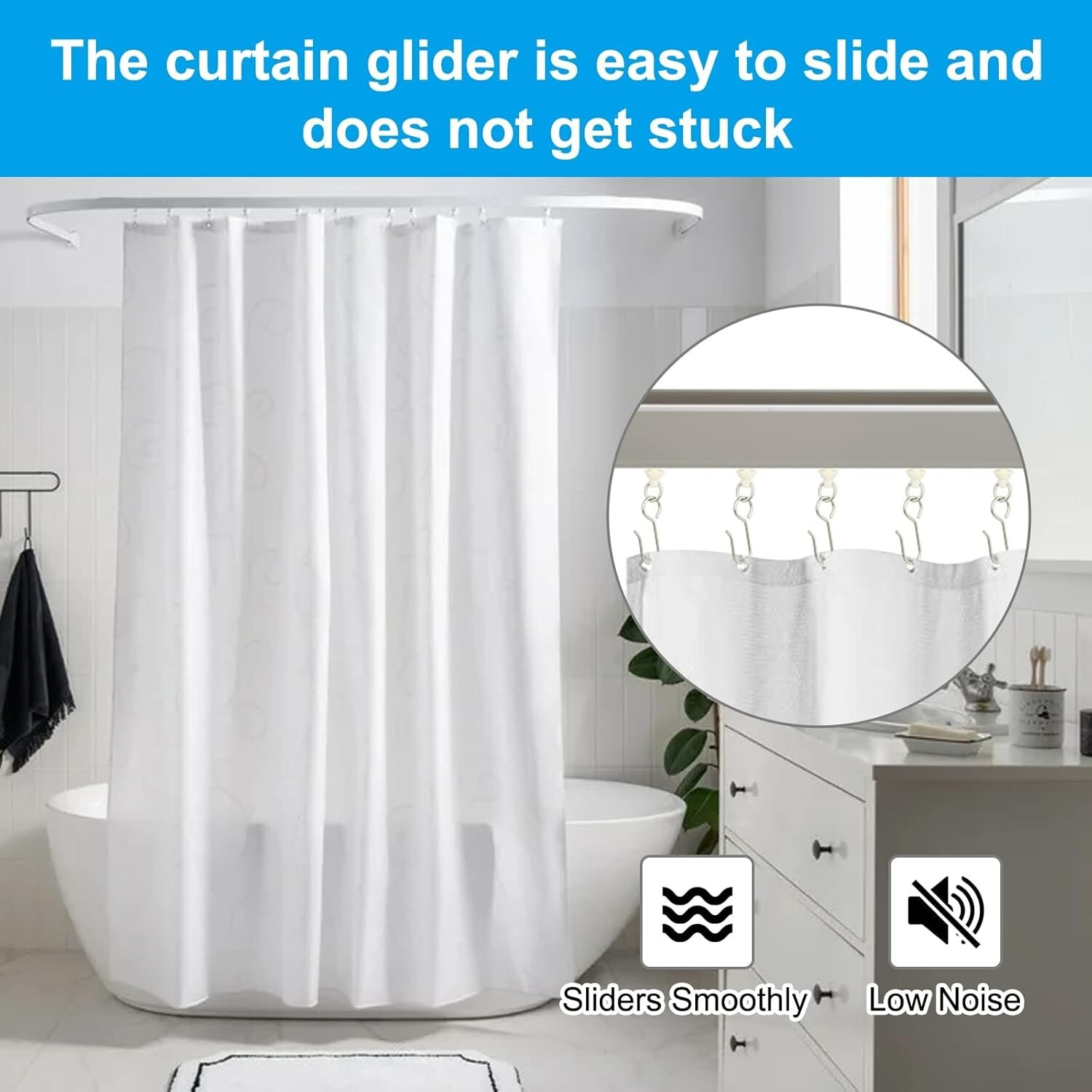 80 Pcs Curtain Hooks and Gliders Window Curtain Bathroom Shower Stainless Steel