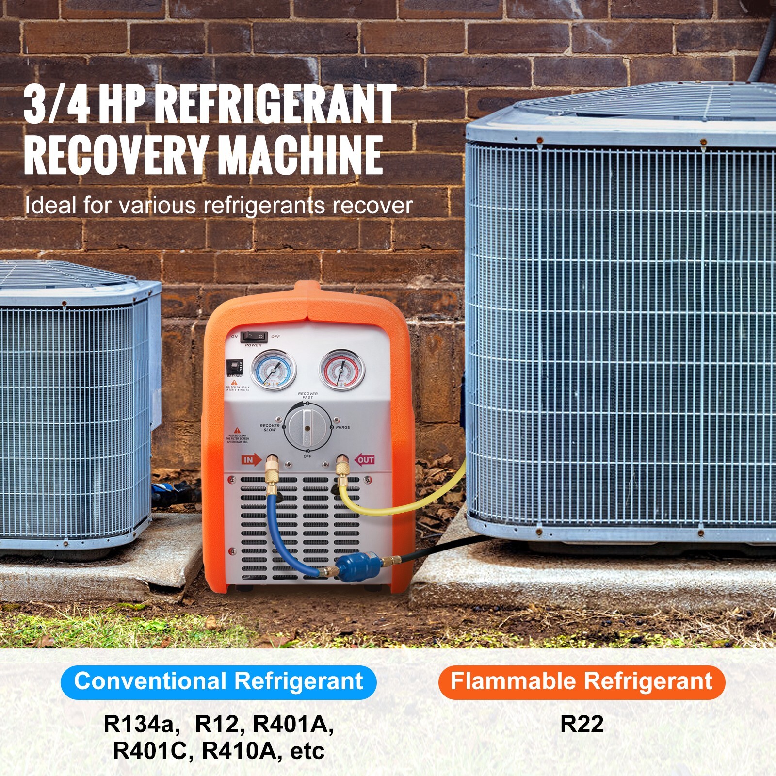 Portable 3/4 HP Refrigerant Recovery Machine for Vapor Liquid Refrigerant