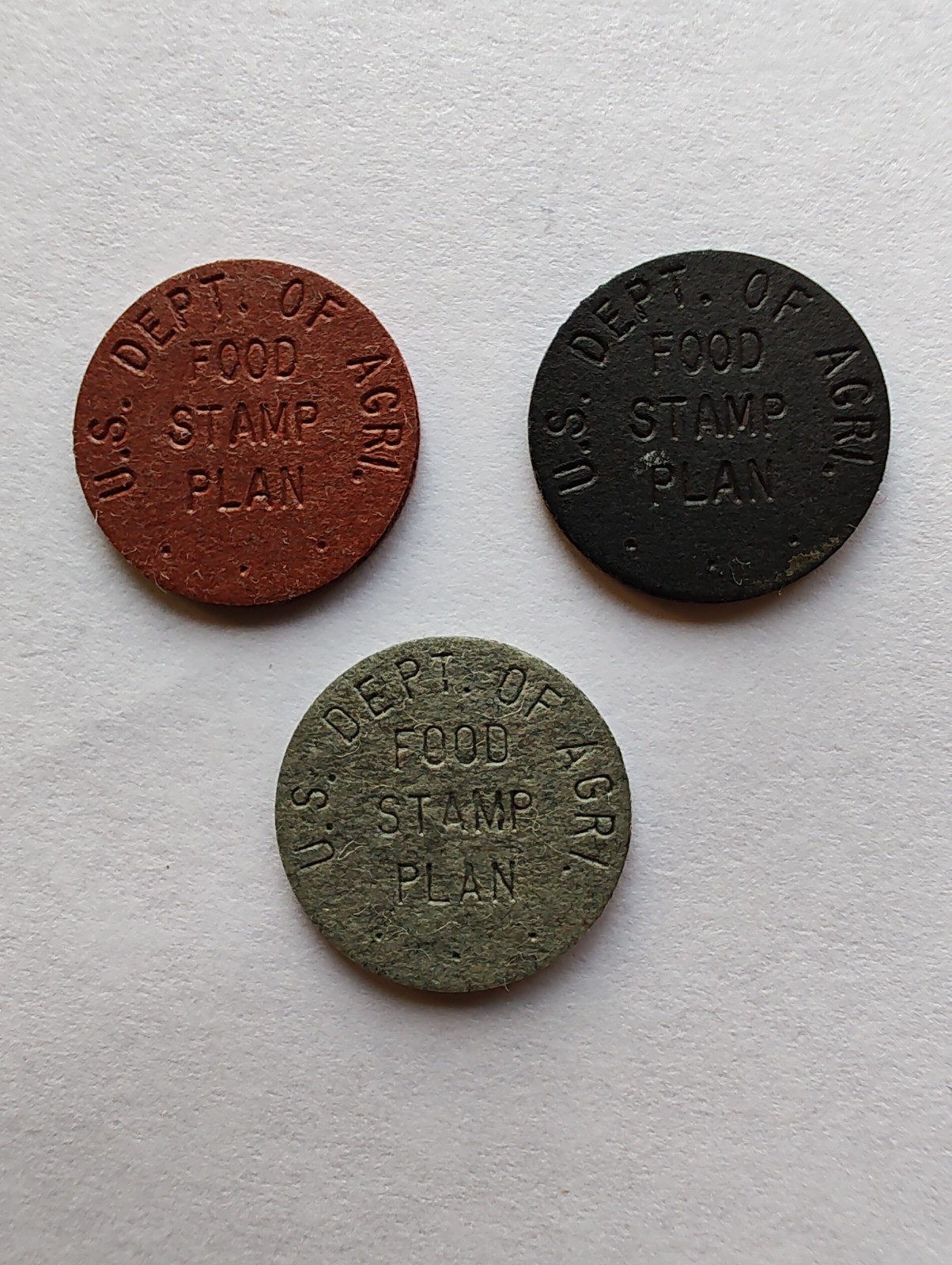 A & P Food Stores Set Of 3 Different Denomination USDA Fiber Food Stamp Token