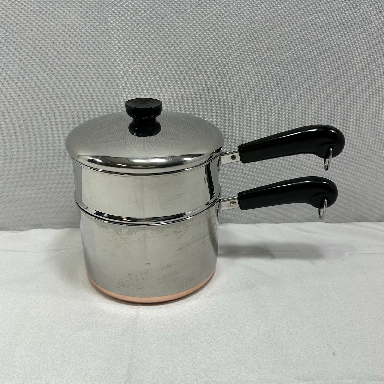 VTG Revere Ware 3 Qt -90l Sauce Pan Double Boiler w/ Lid Copper Bottom Made USA