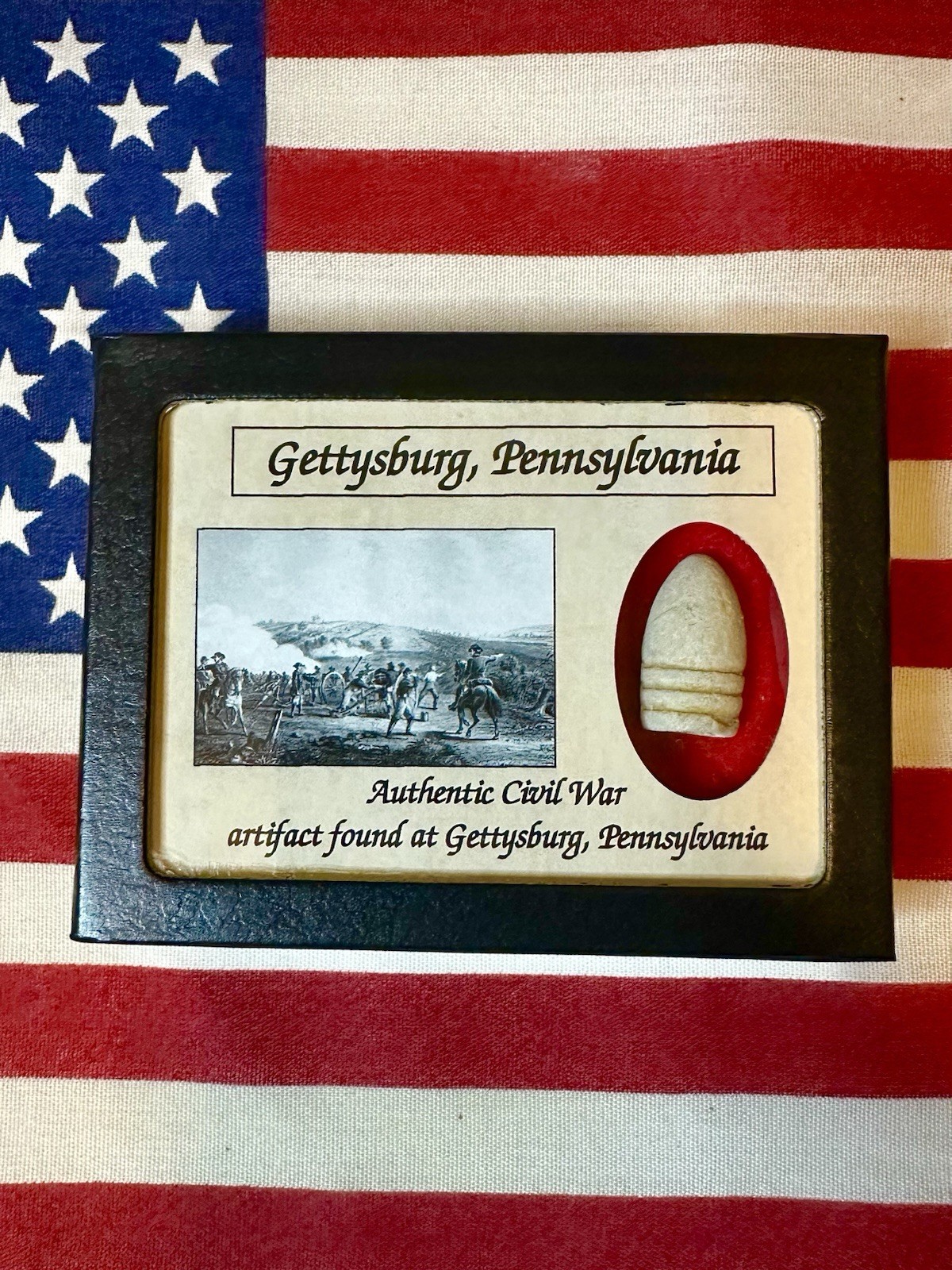 Dropped Civil War Bullet from Gettysburg in Matted Display Case with COA
