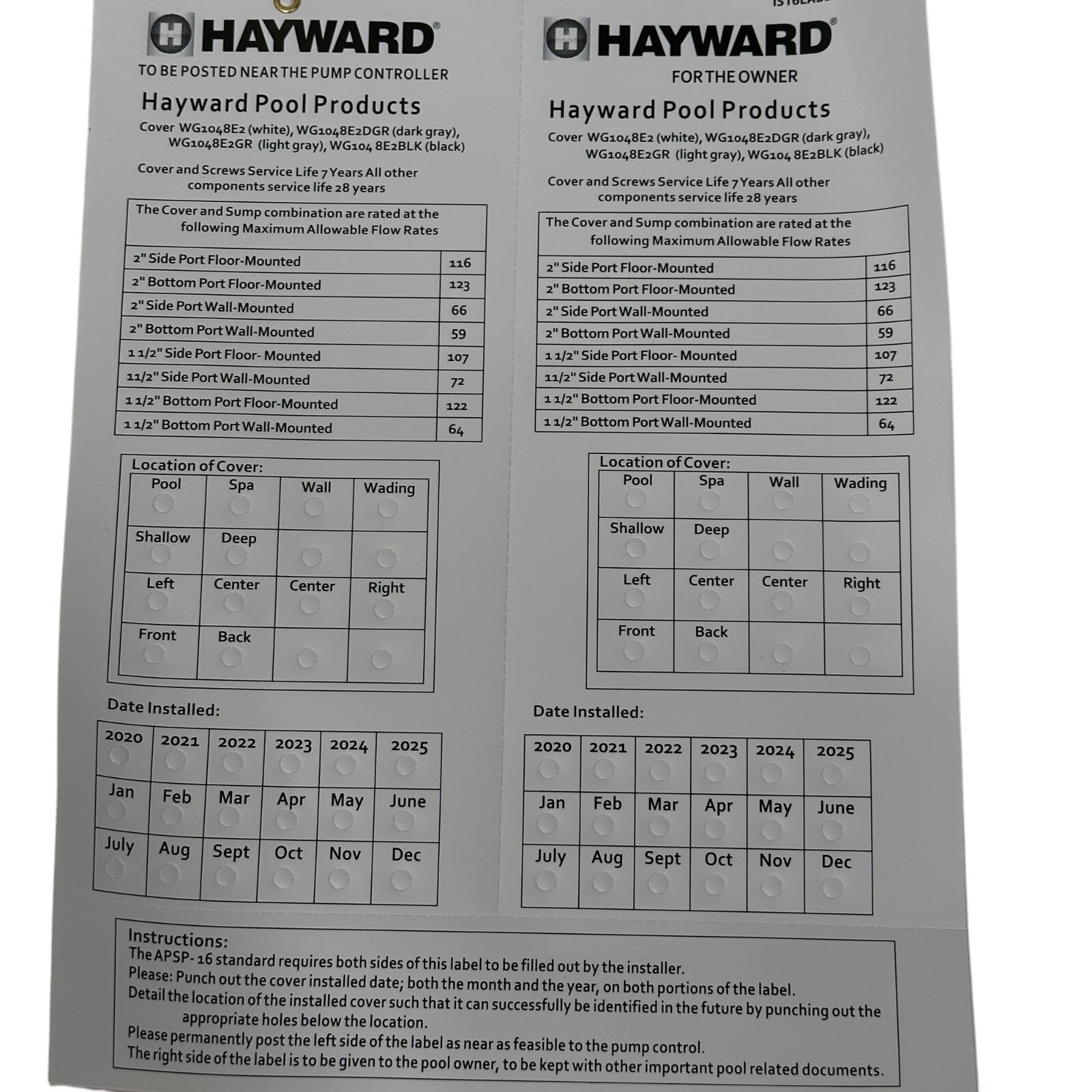 Hayward WG1030AVPAK2 Dual Submerged Suction Outlet Set and Covers Main Drains