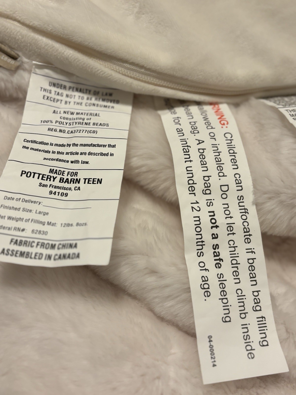 NEW Pottery Barn Teen Hello Kitty Bean Bag Slipcover Faux Fur IVORY Keys Soft