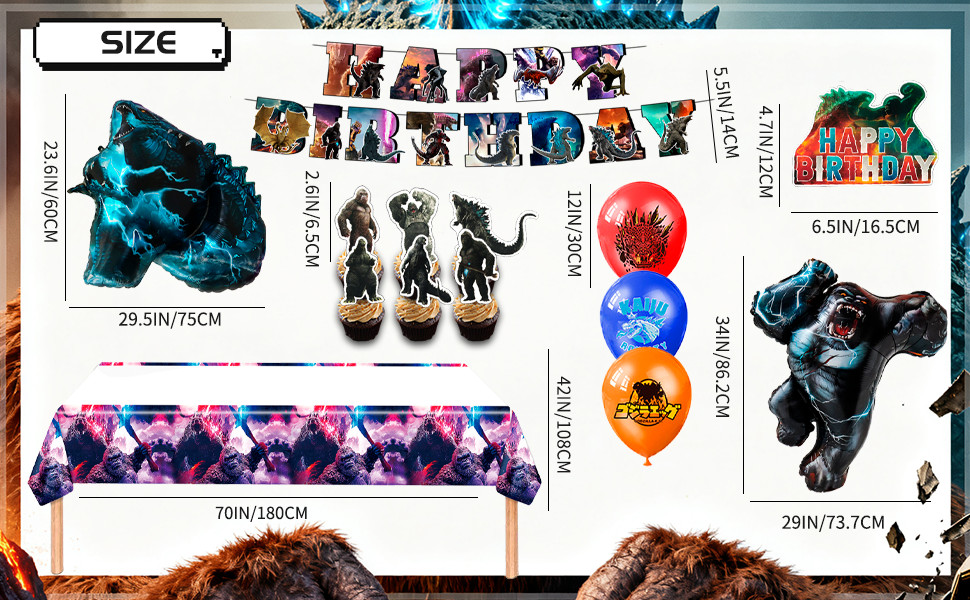 41Pcs Godzilla King Kong Birthday Party Decoration Godzilla Balloons Cake Topper