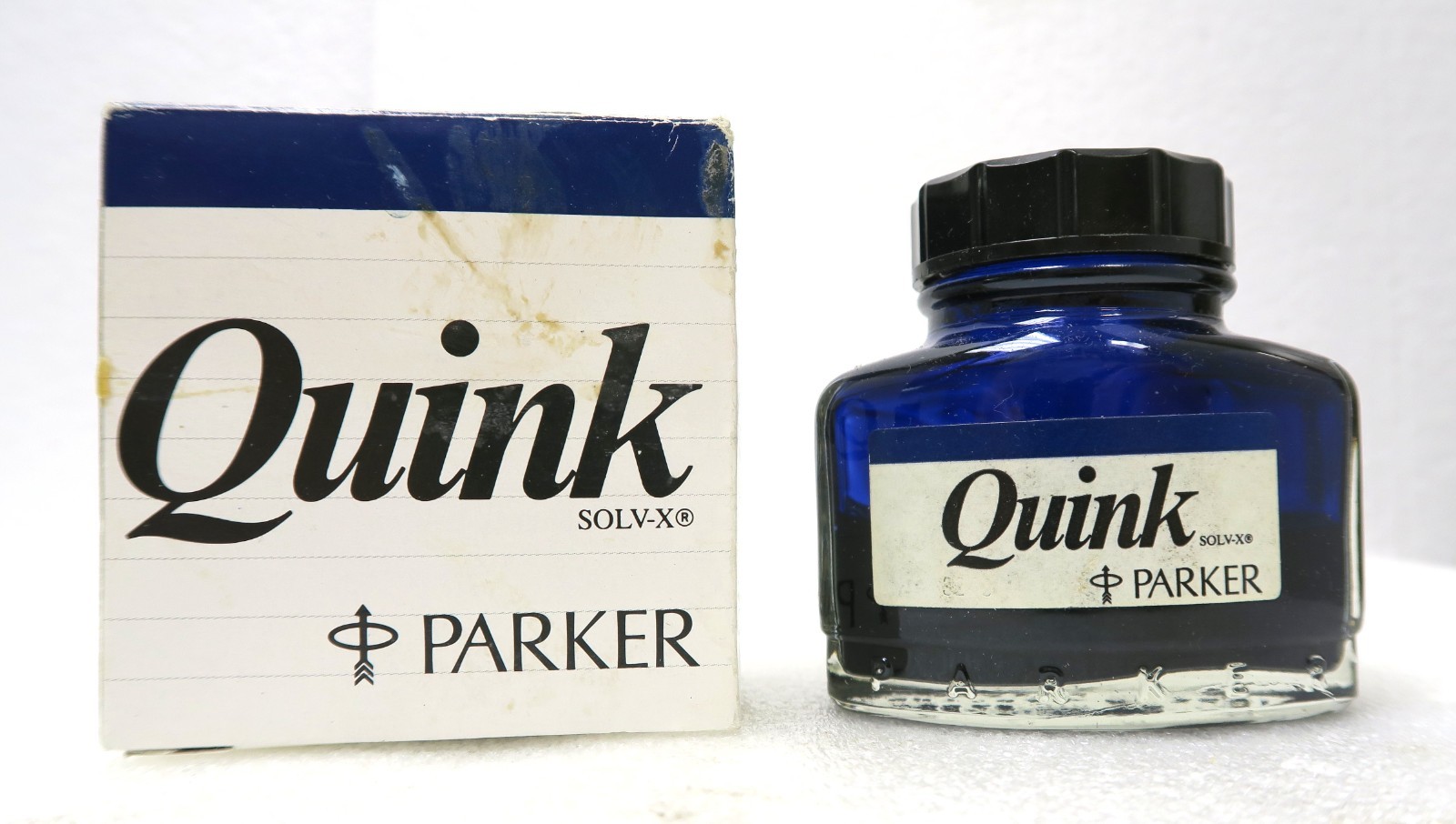 Parker Quink Blue/Black SOLV-X Ink 2 fl oz-57cc Partial Bottle In Box England