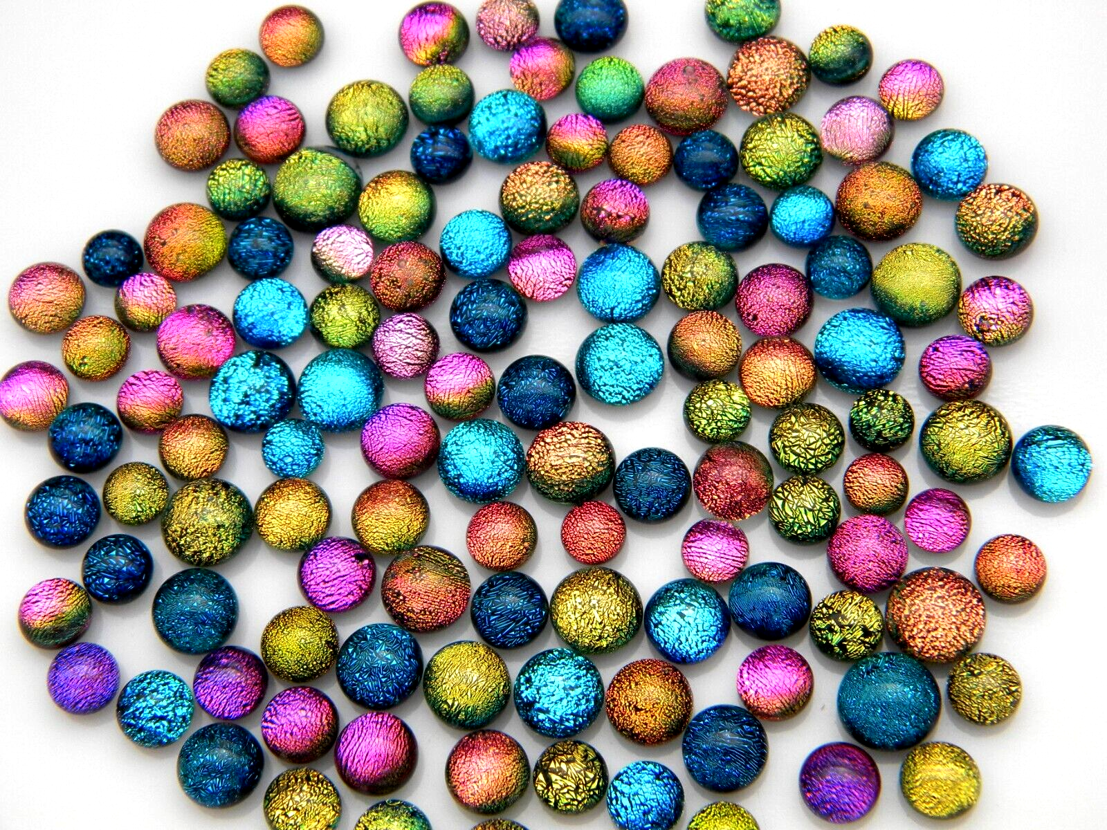 (CLEAR GLASS ON TOP) TINY DOTS Lot 100 pcs DICHROIC FUSED GLASS (V100) CABOCHON