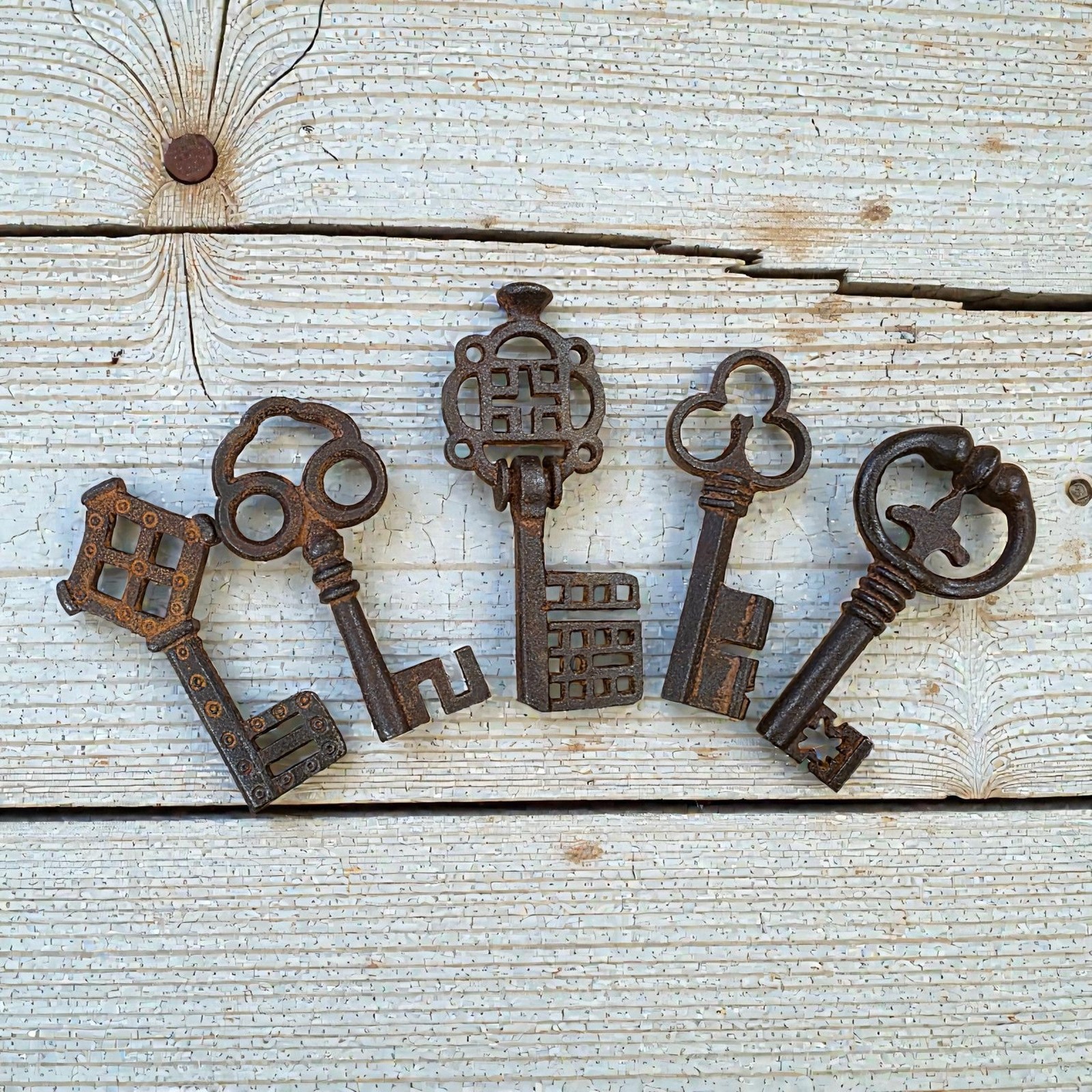 Medieval Cast Iron Set of 5 Keys With Antique Finish (3.5" to 4.25" Long)