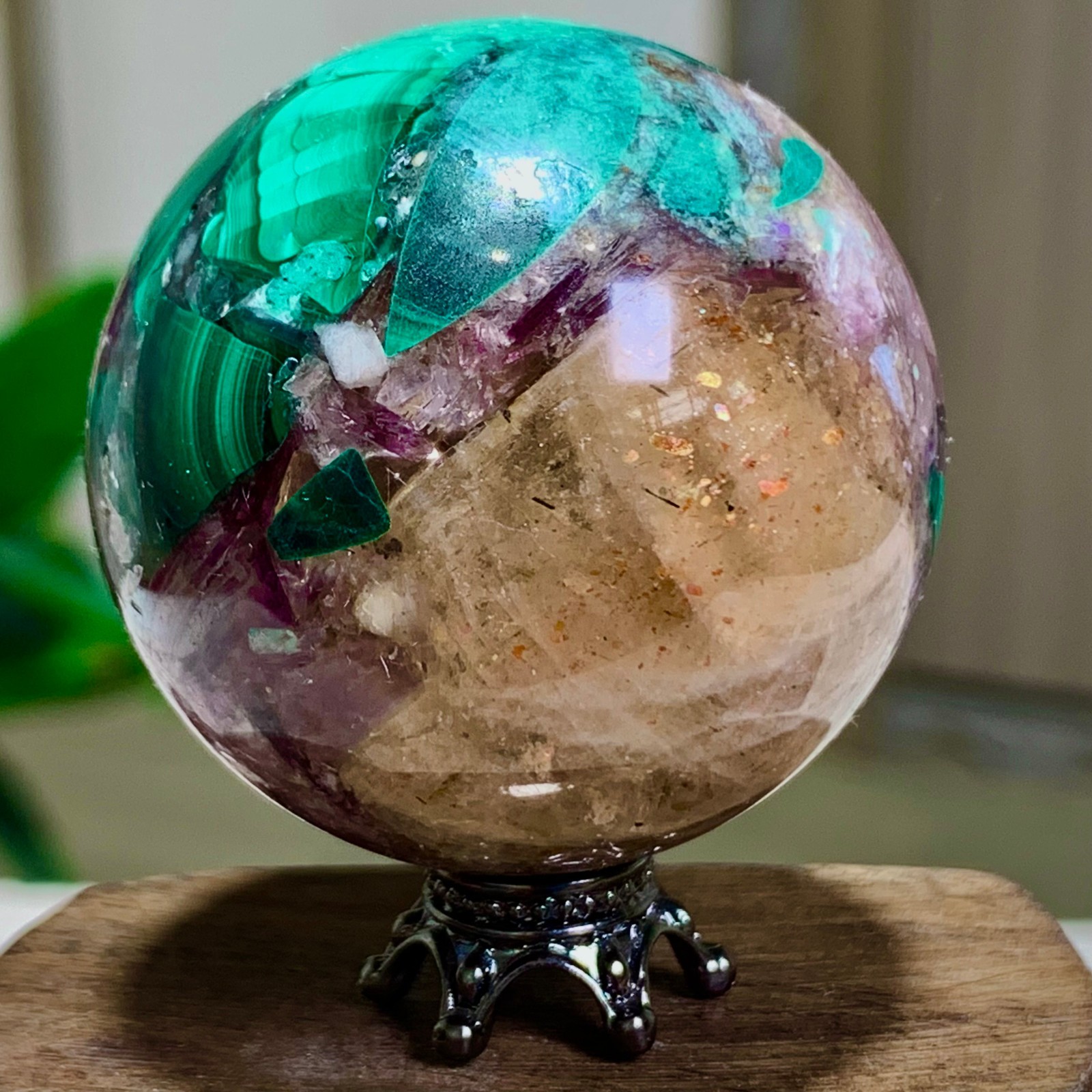 91G Newly discovered rare malachite purple mica symbiotic sphere restoration