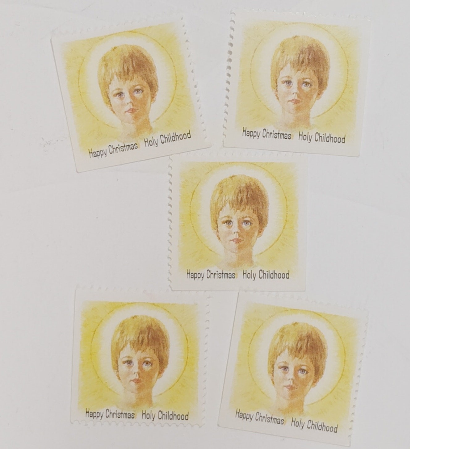 1964 Happy Christmas Holy Childhood – 5 MNH Religious Charity Stamps, Cinderella