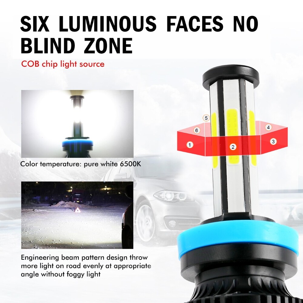 6-Sides H11 H9 LED Headlight Bulbs Low Beam Super Bright 15000W 2500000LM White
