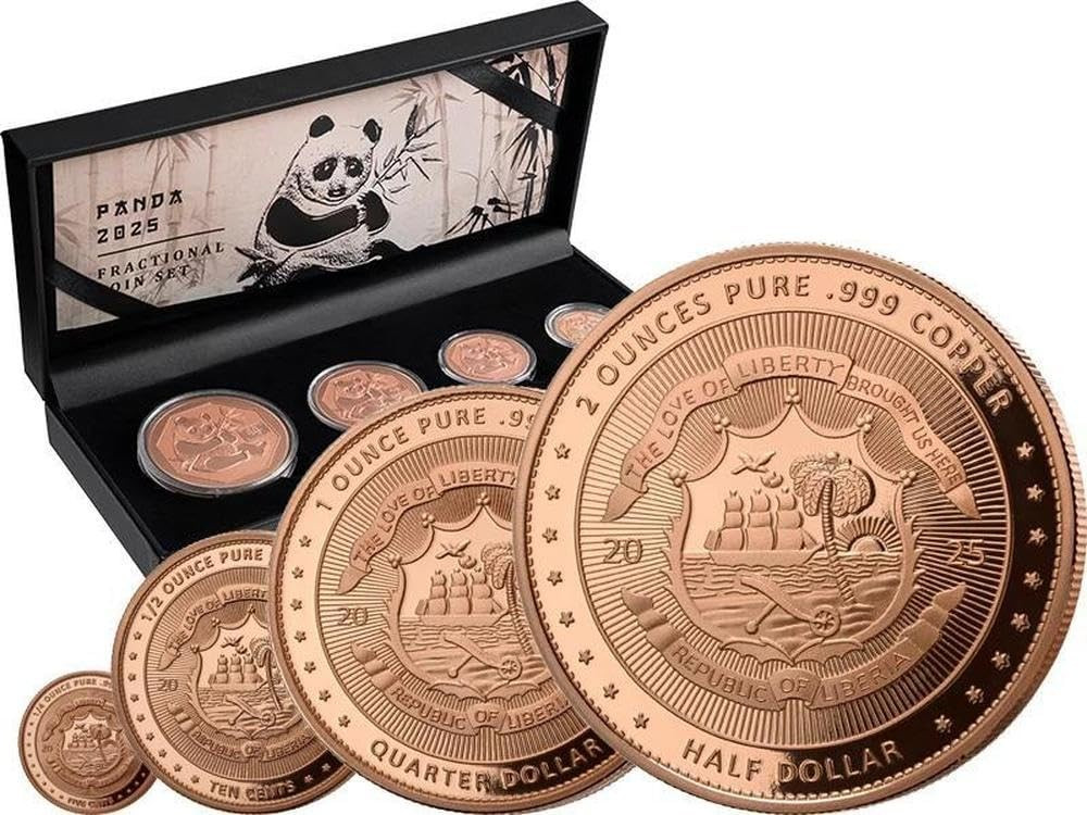 2025 Liberia Panda 40th Anniversary 3.75oz 999 Copper Fractional Coin Set
