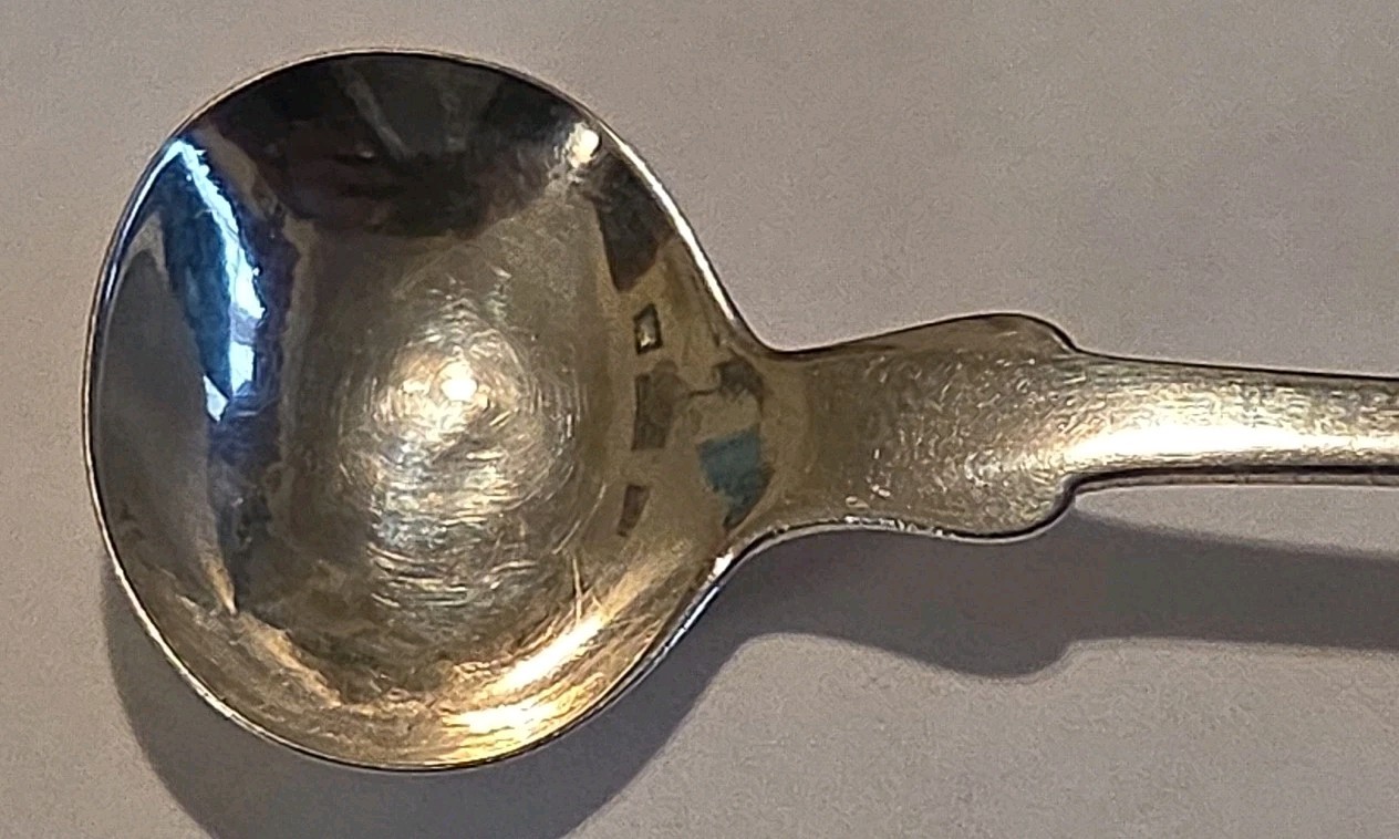 2 Antique American Coin Silver Salt Cellar Spoons 19th Century