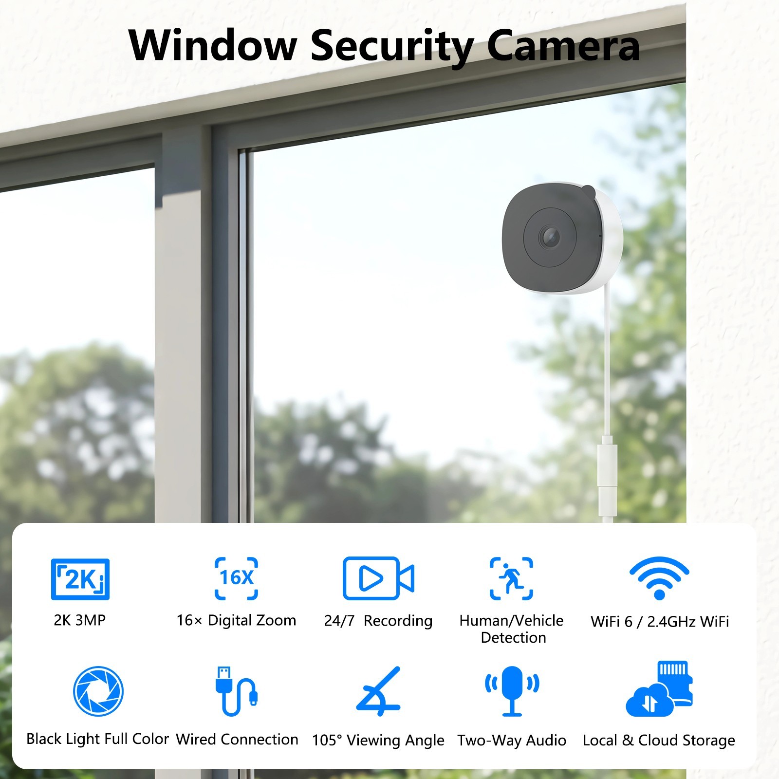 Wansview 3MP 2K Window Camera, 2.4Ghz Wifi Indoor Cameras for Home Security NEW