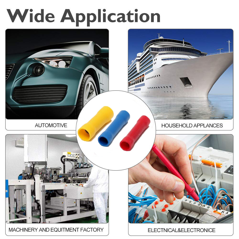 500Pcs Insulated Electrical Straight Butt Splice Crimp Wire Connectors Terminals