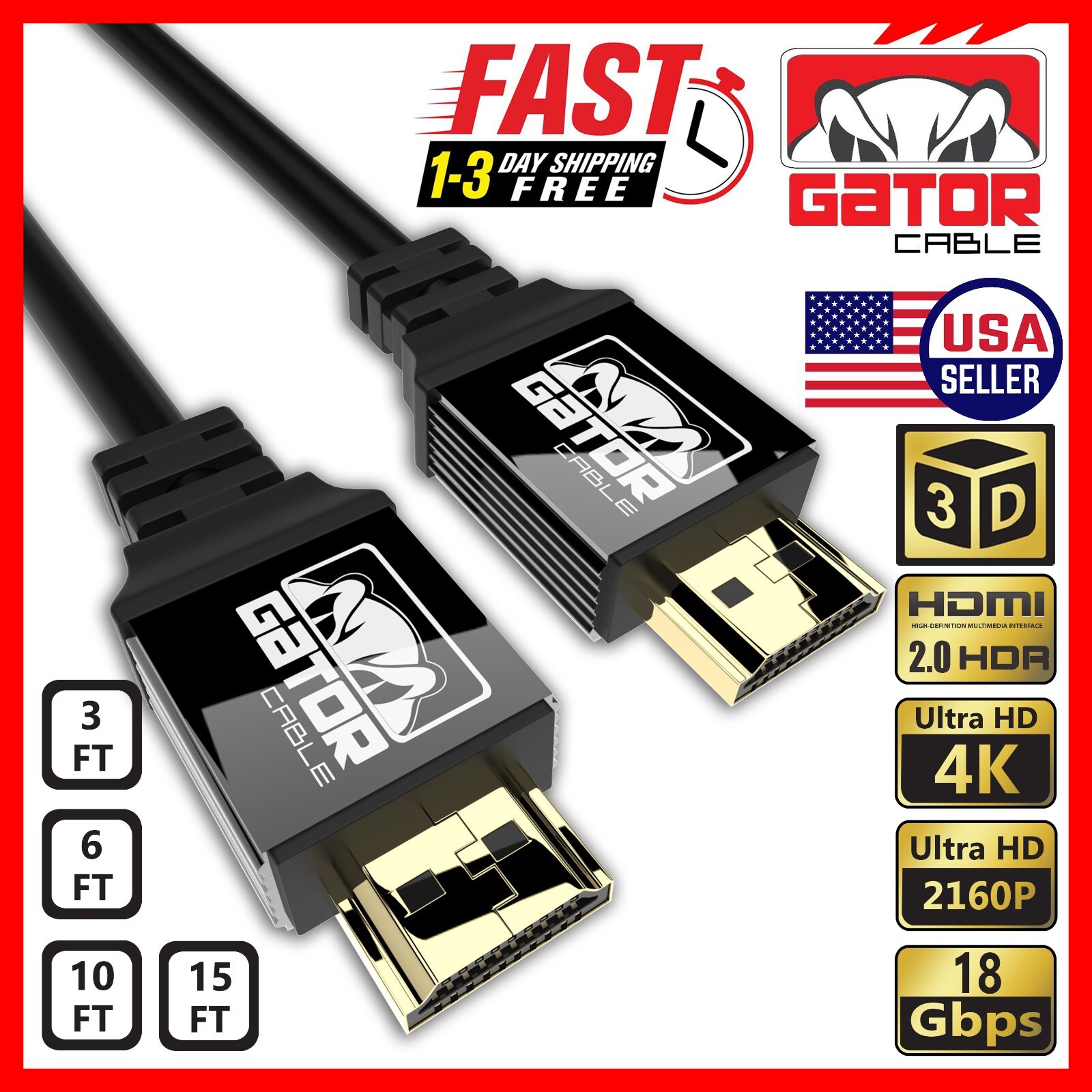 4K HDMI 2.0 Cable UHD Ultra HD High Speed 2160P HDR 60Hz 18Gbps Dolby HDCP HDTV