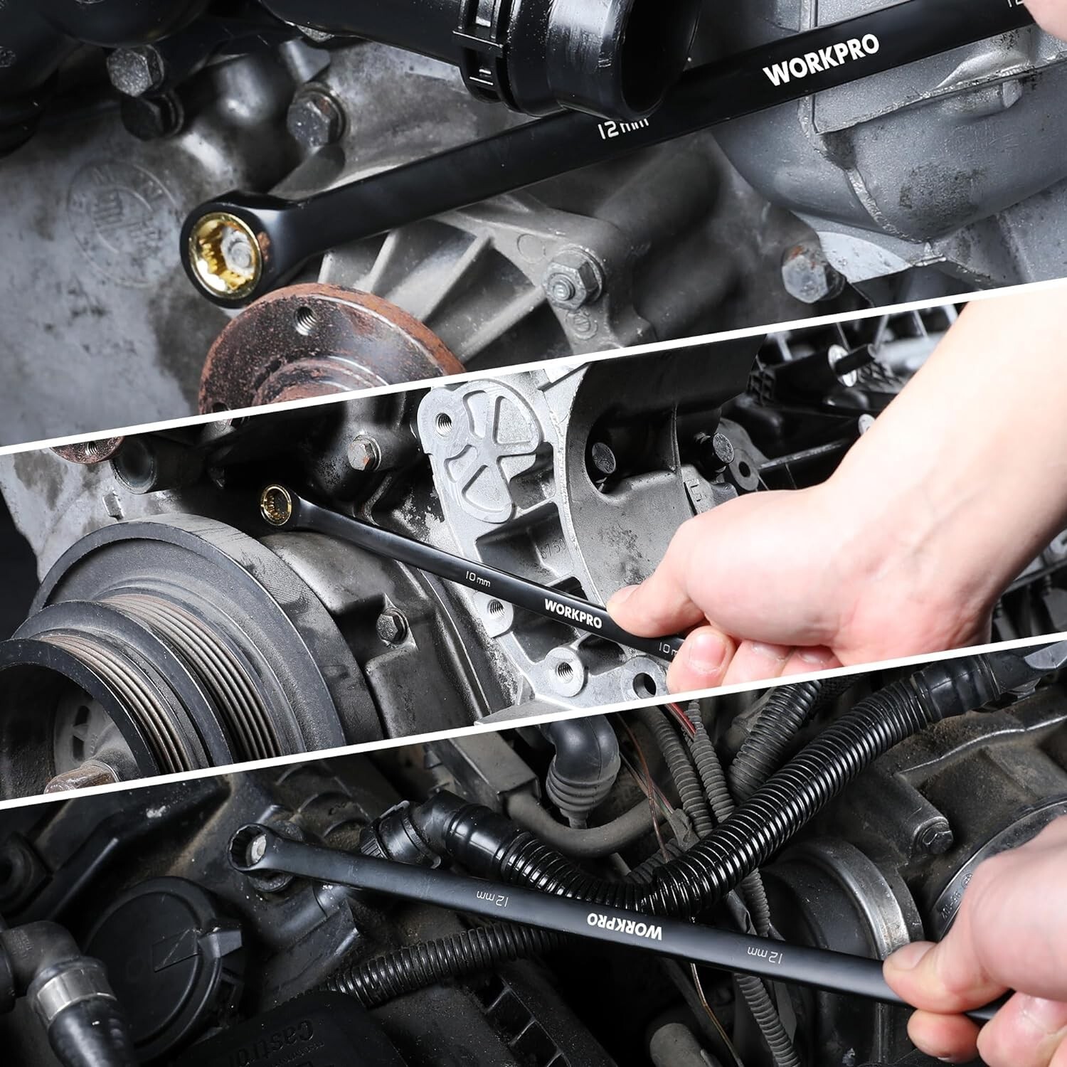 WORKPRO Extra Long Ratcheting Wrench Set-10PC Combination Anti-Slip Metri-8-19mm