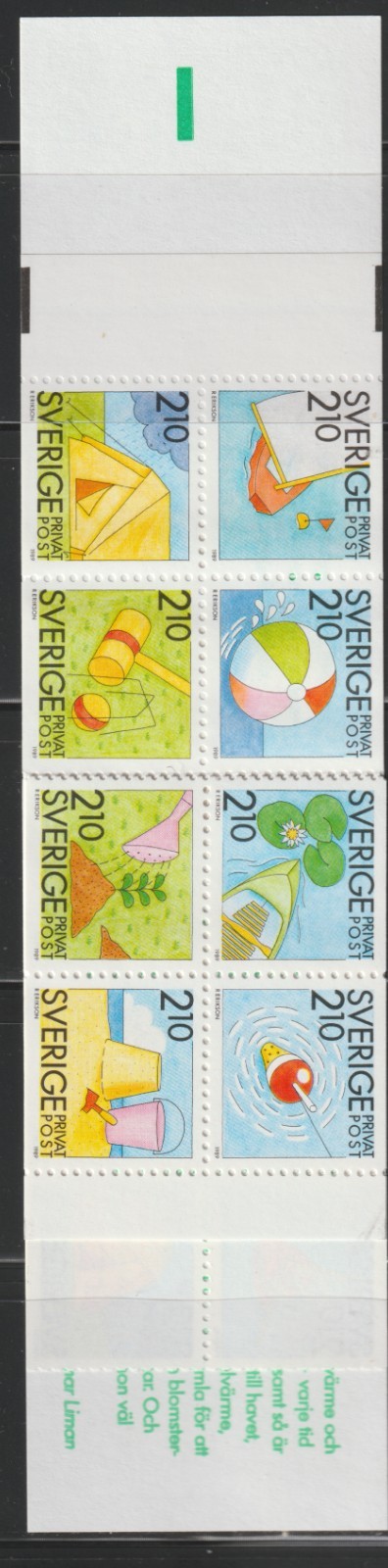 Sweden    1989    Sc # 1748a     Complete  Booklet    MNH