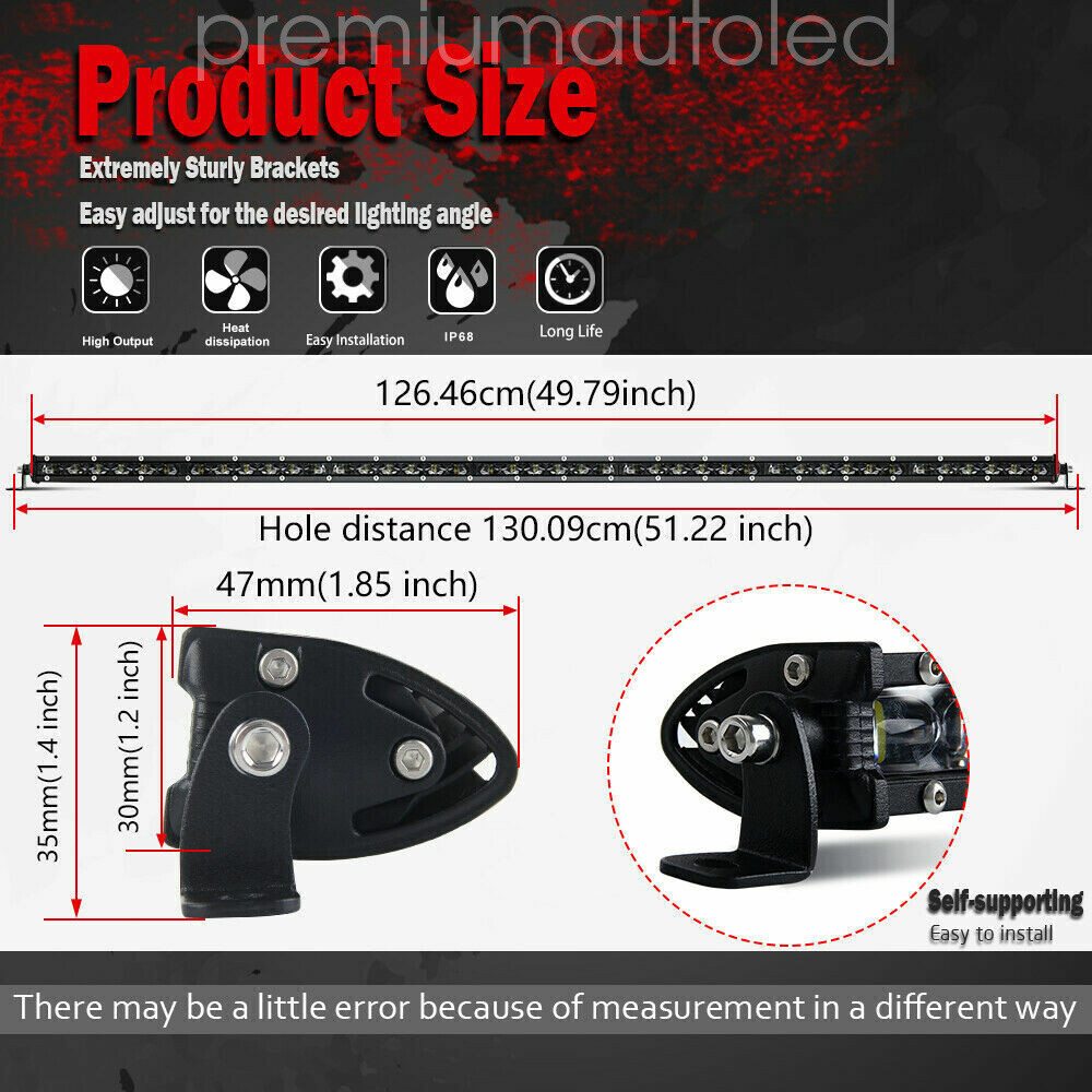 Single Row 50"Slim LED Light Bar Spot Flood Combo Work Offroad SUV Driving ATV