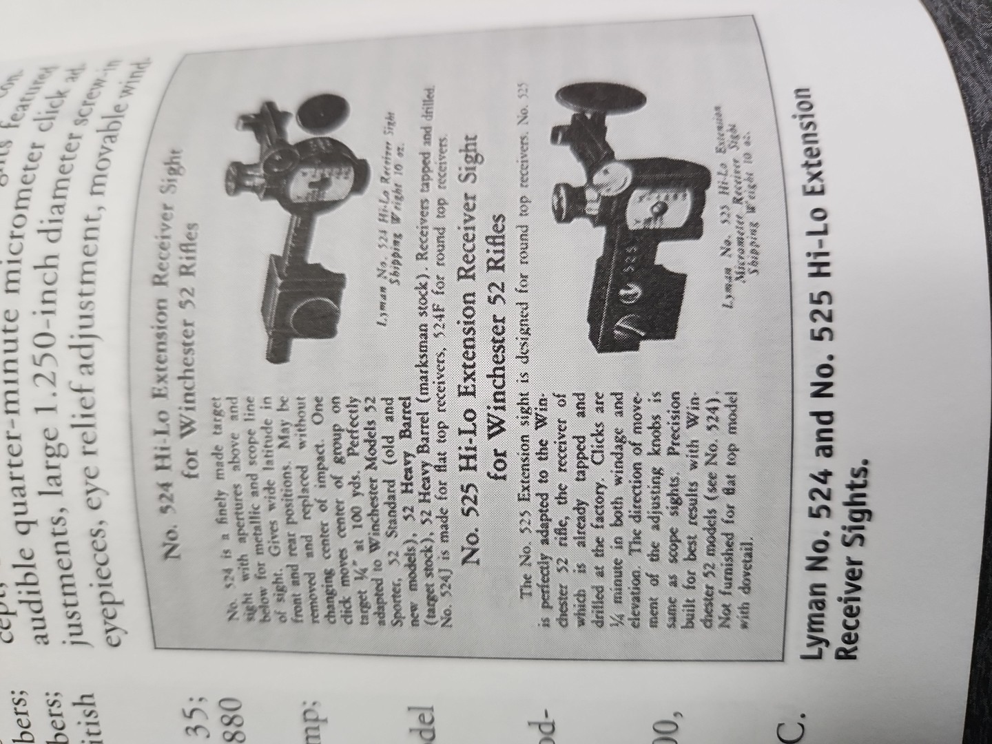 Winchester Model 52 Receiver Sight No. 524 And 525 Hi-Lo Extension