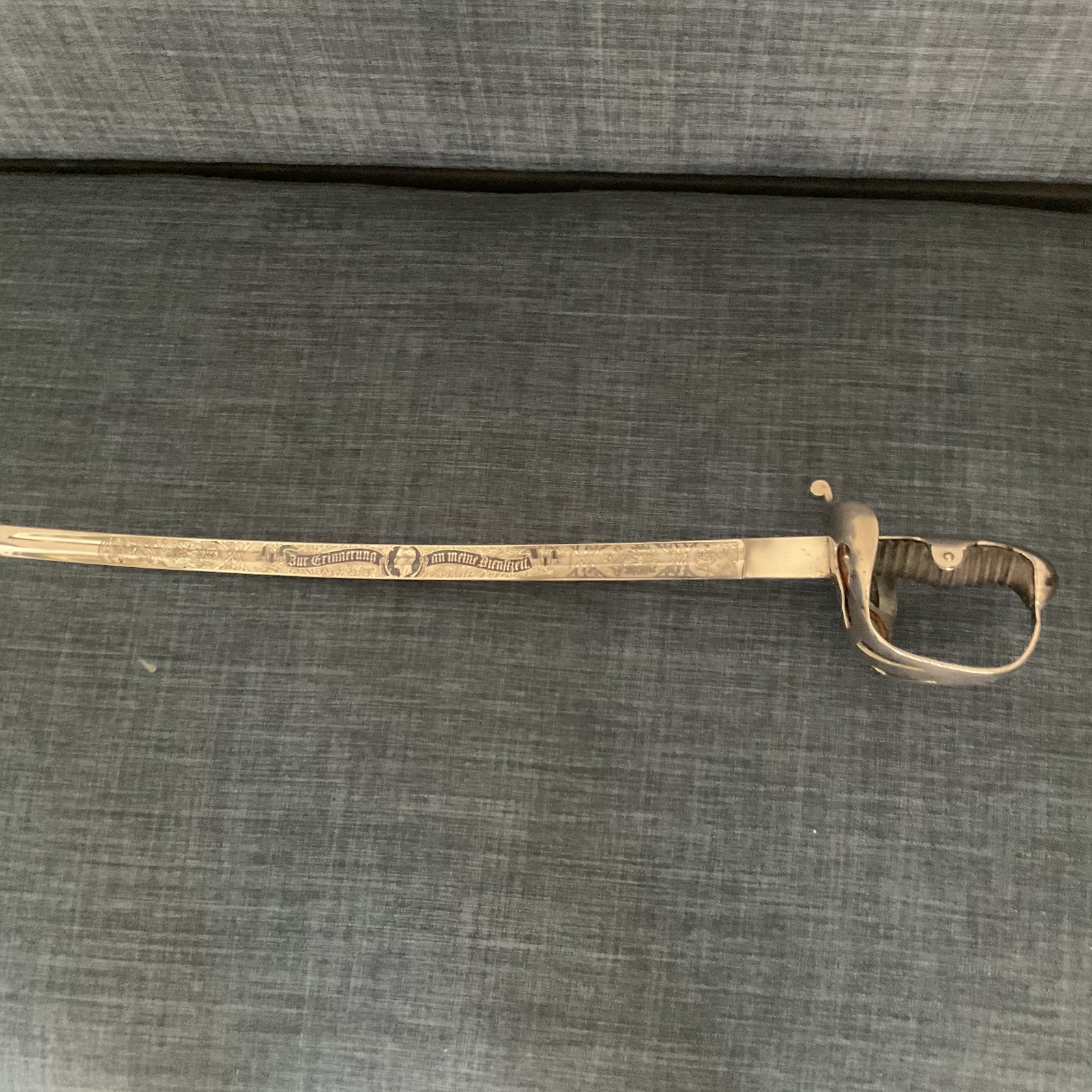 Rare dedication engraved and blued blade German Empire train basket hilt saber